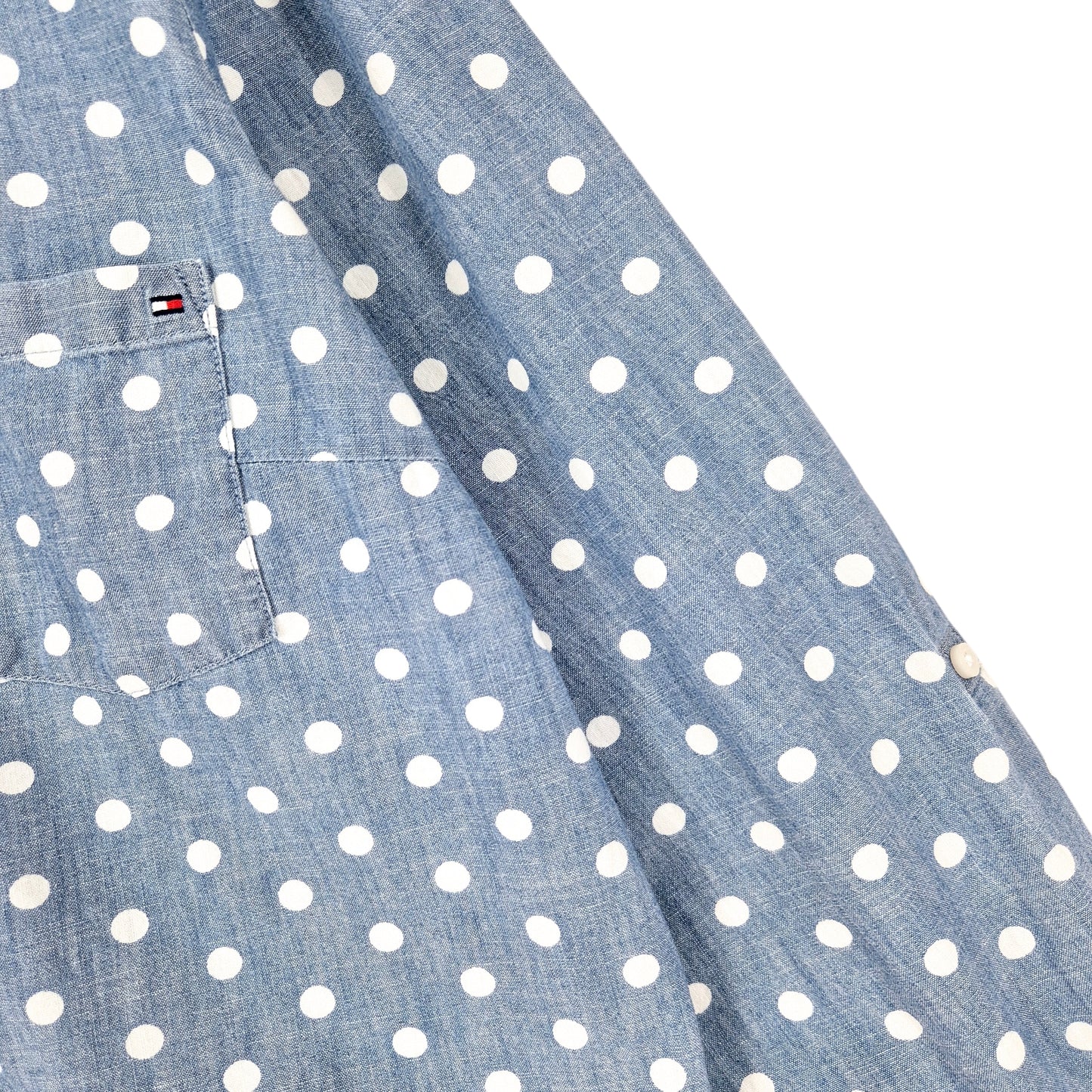 Tommy Hilfiger Womens Chambray Blue Spotted Long Sleeve Button Shirt Size L