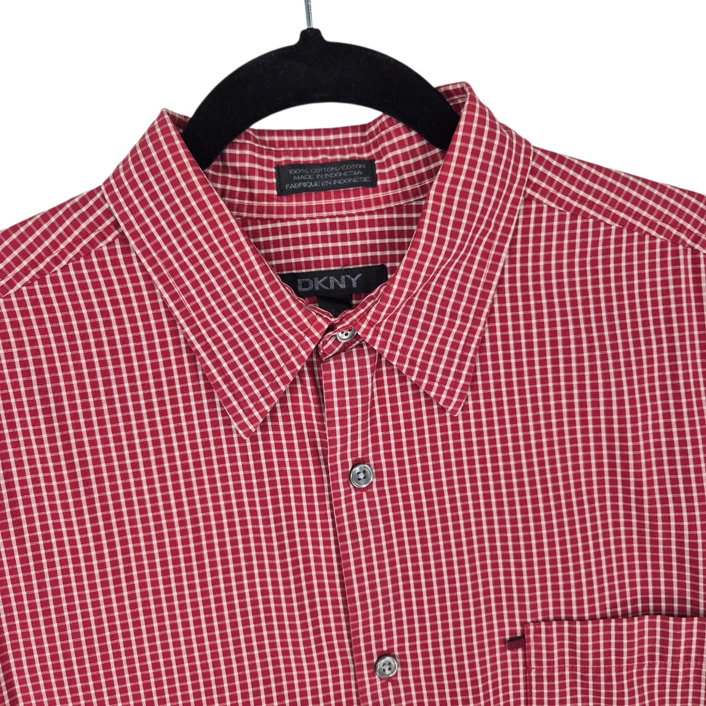 DKNY Red Checkered Dress Shirt Size L