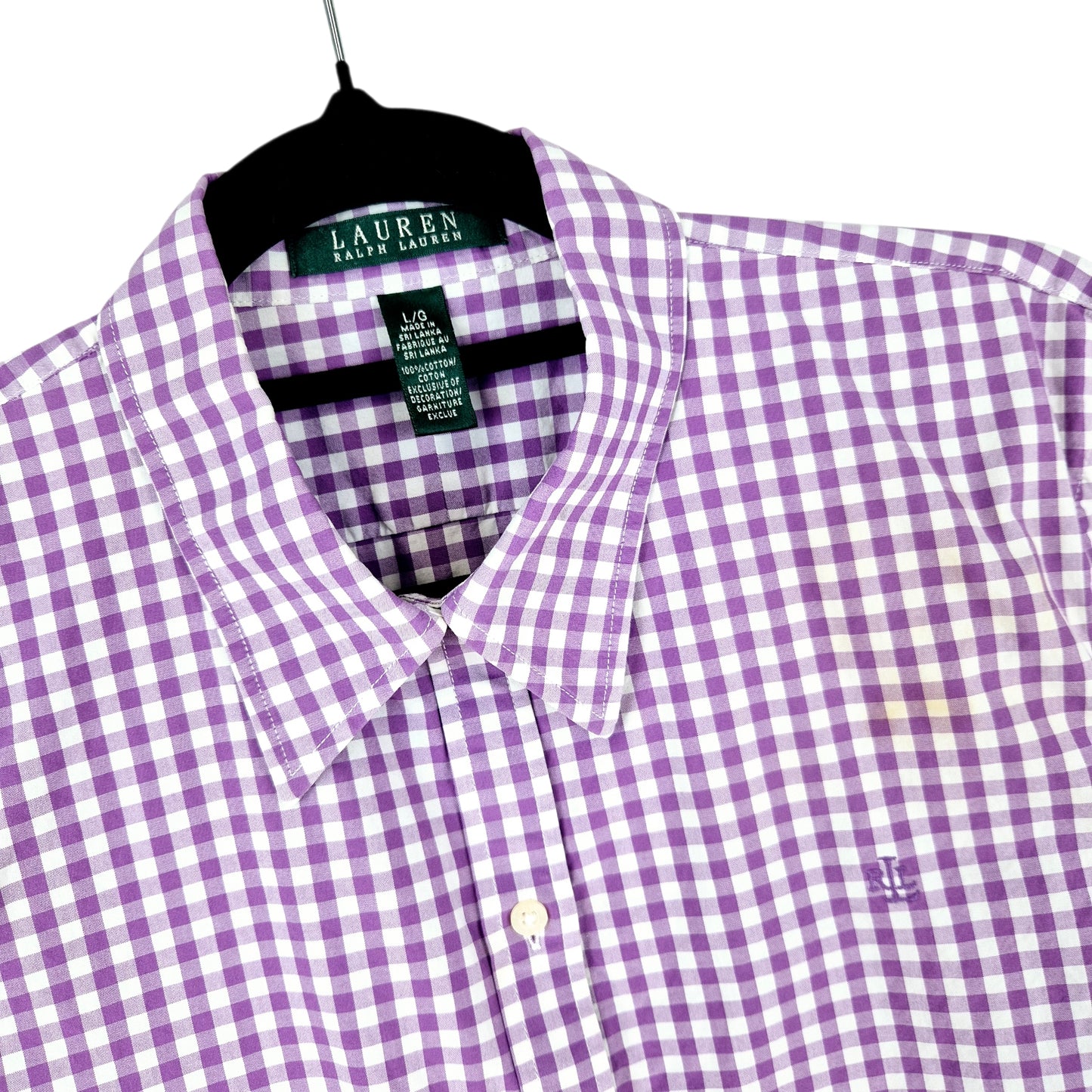 Vintage Ralph Lauren Green Label Womens Purple Checkered Button Shirt Size L