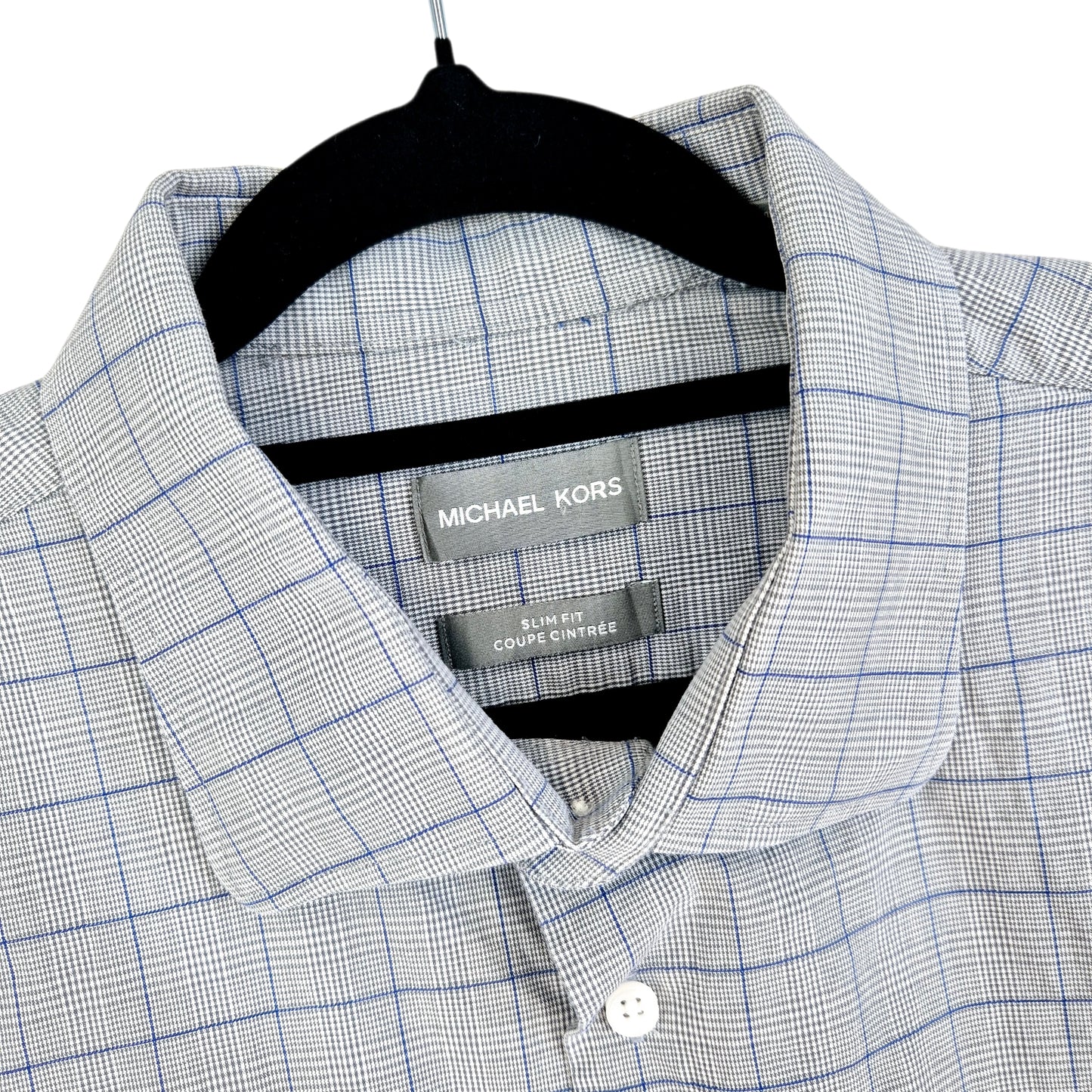 Michael Kors Grey Checkered Slim Fit Dress Shirt Size XL