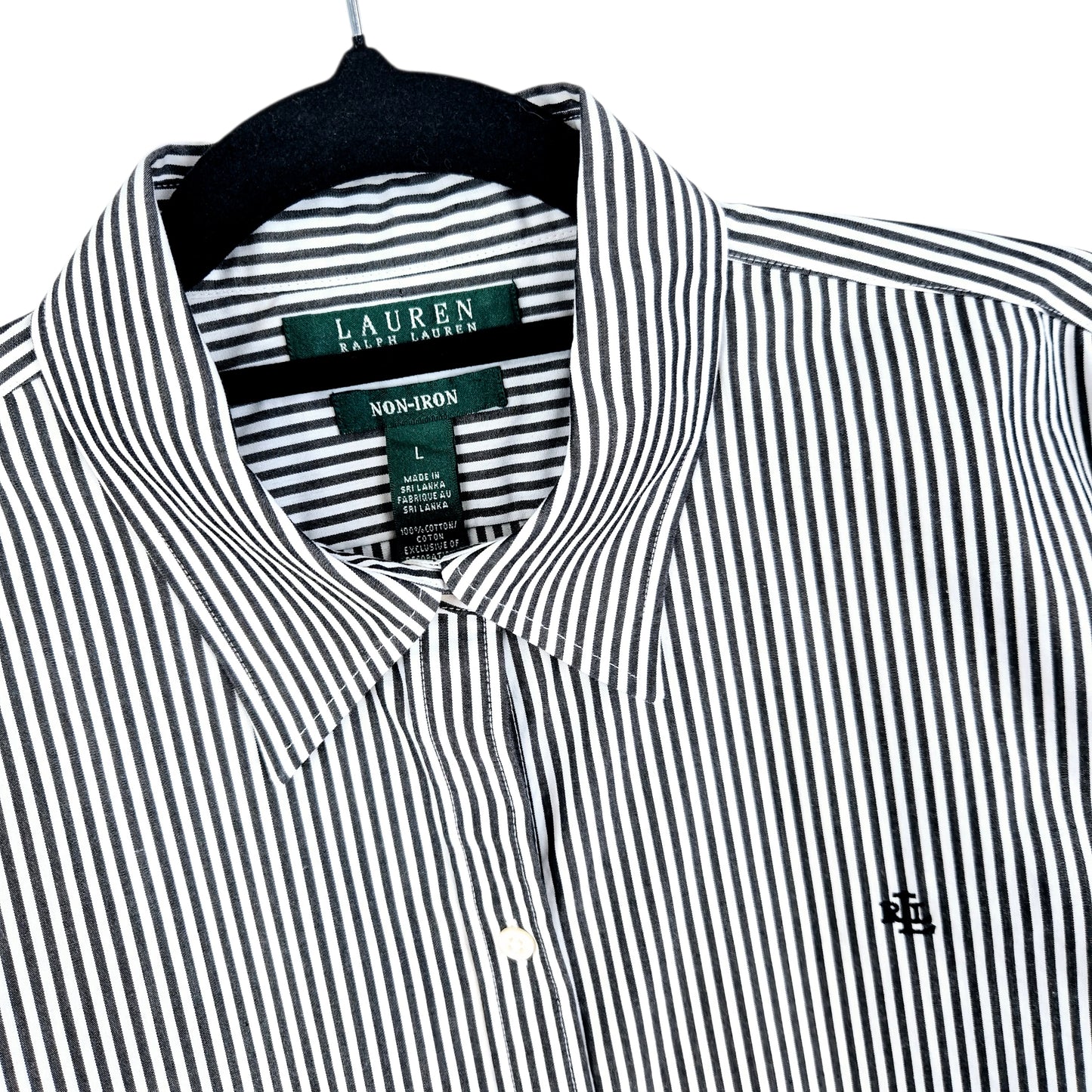 Vintage Ralph Lauren Green Label Womens Grey Striped Button Shirt Size L