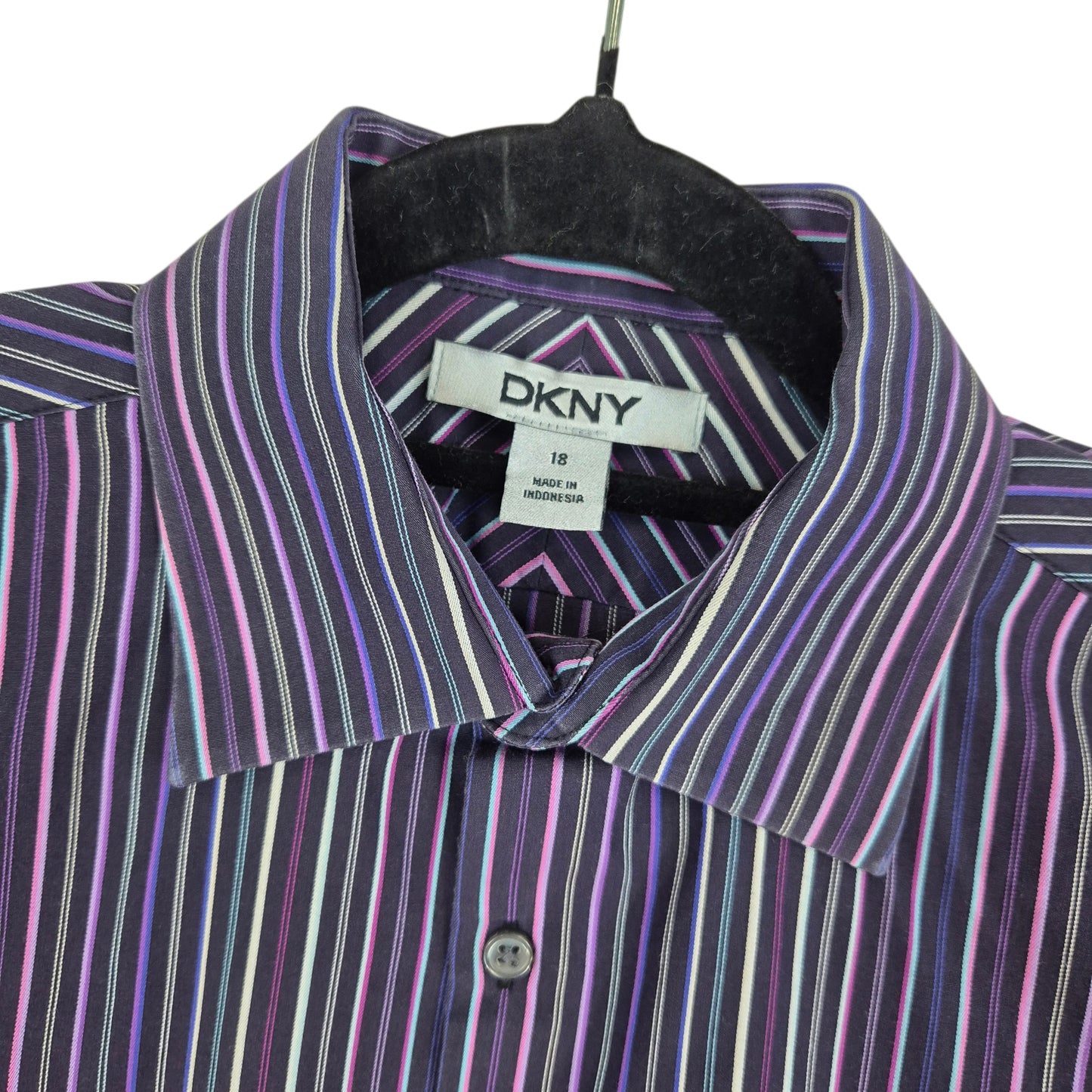DKNY Womens Purple Striped Dress Shirt Size L