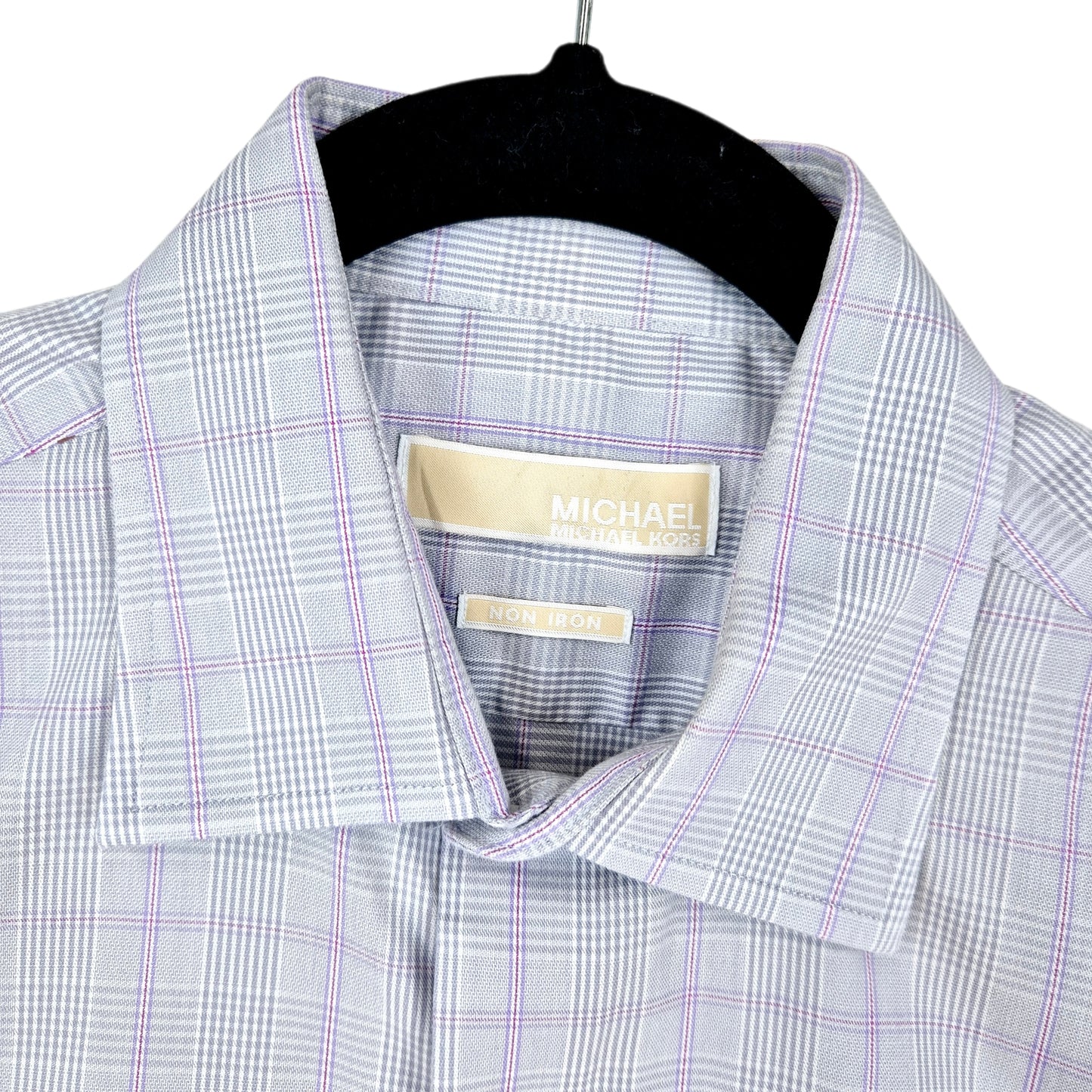 Michael Kors Steel Blue Checkered Non Iron Dress Shirt Size L