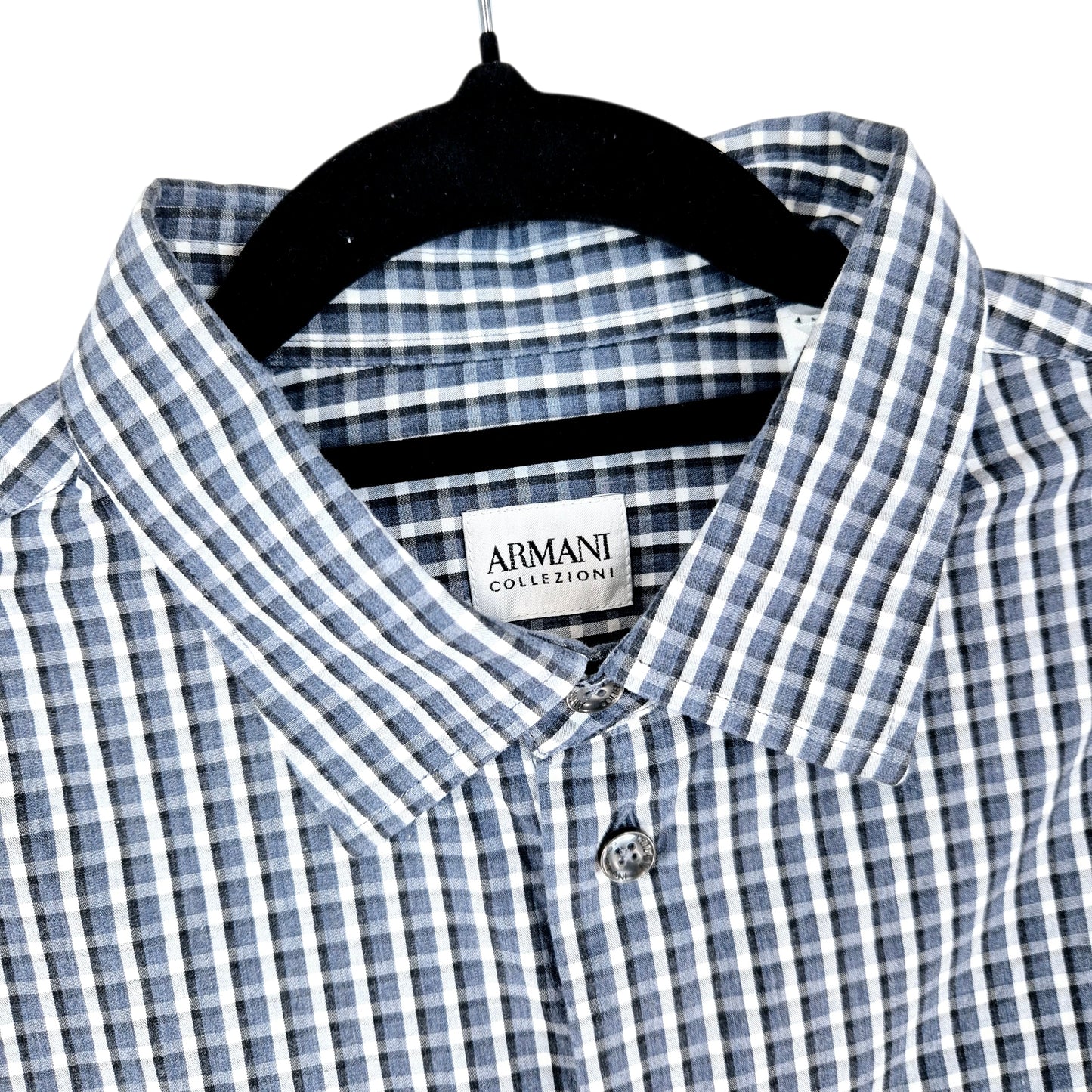 Armani Collezioni Blue & Grey Checkered Dress Shirt Size M