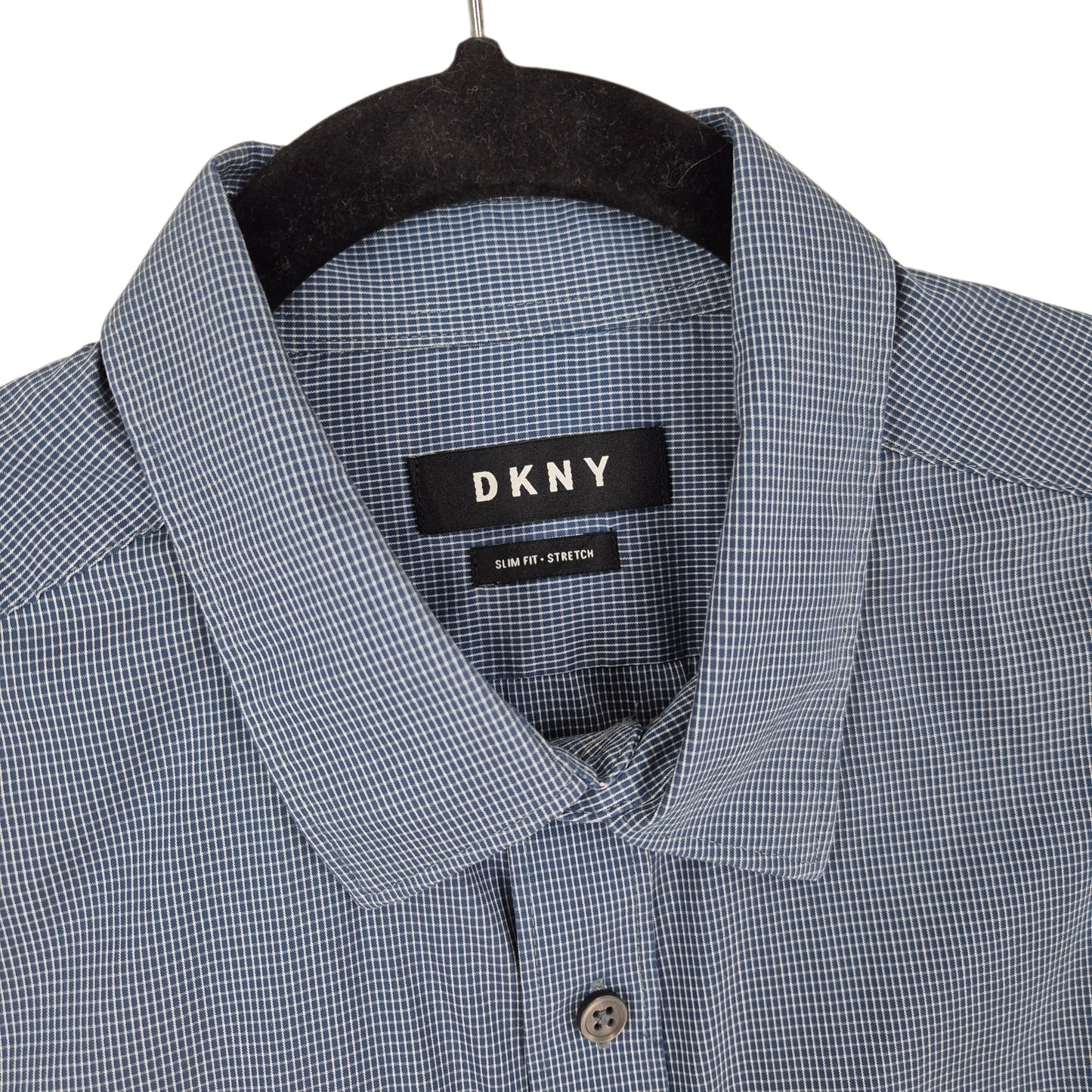 DKNY Blue Slim Fit Stretch Checkered Dress Shirt Size L