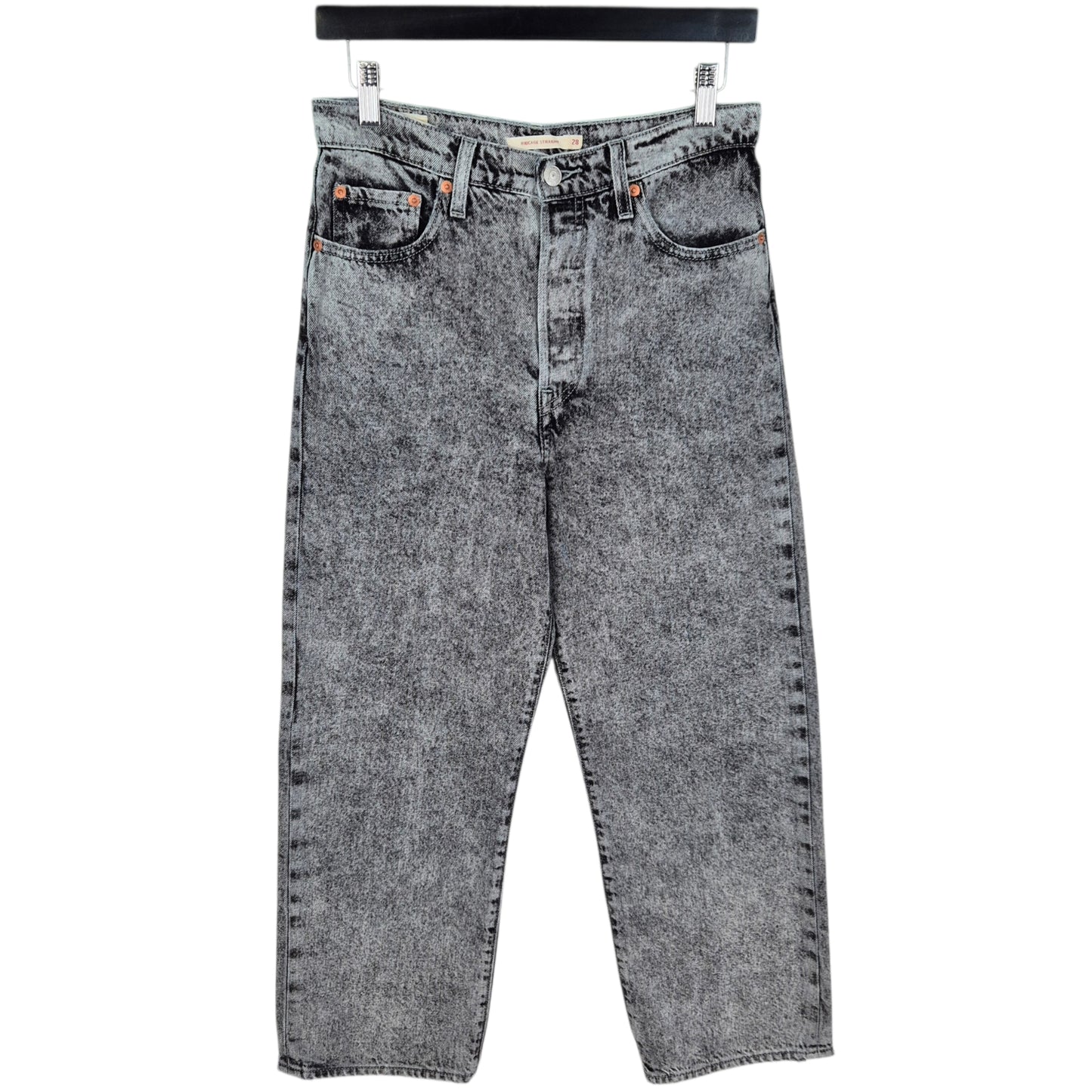 Levis Premium Jeans Womens Acid Grey Ribcage Straight Loose Denim W28
