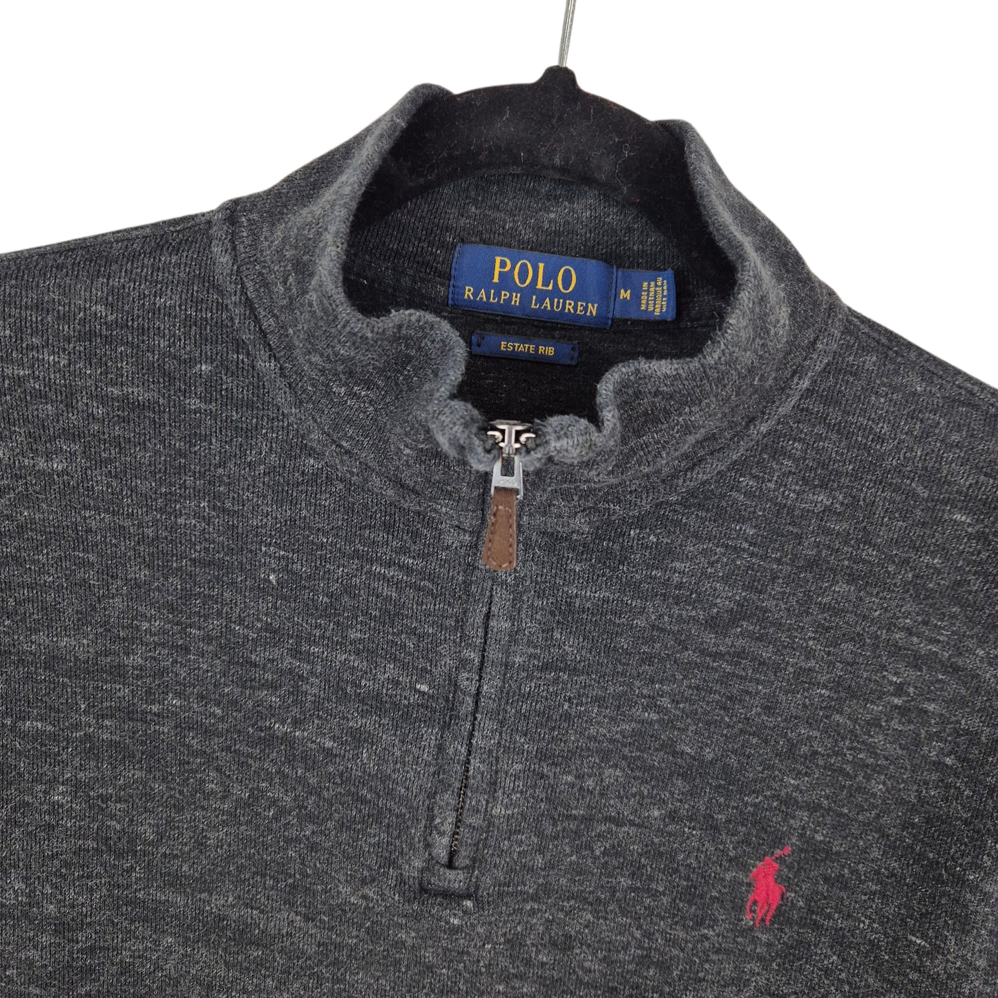 Polo Ralph Lauren Dark Grey Quarter Zip Estate Rib Knit Sweater Size M