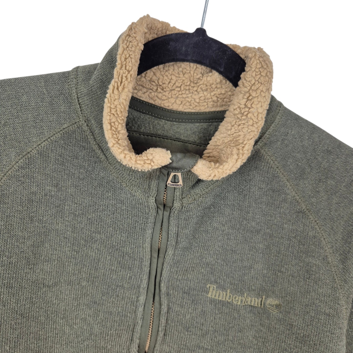 Timberland Olive Green Quarter Zip Fleece Knit Sweater Size L