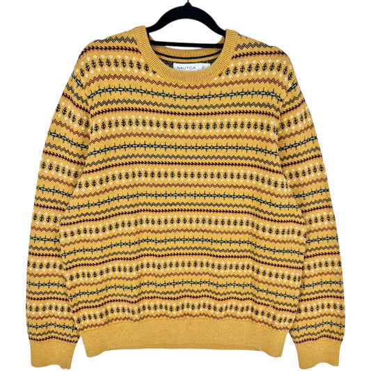 Nautica Mustard Brown Textured Crewneck Knit Sweater Size L