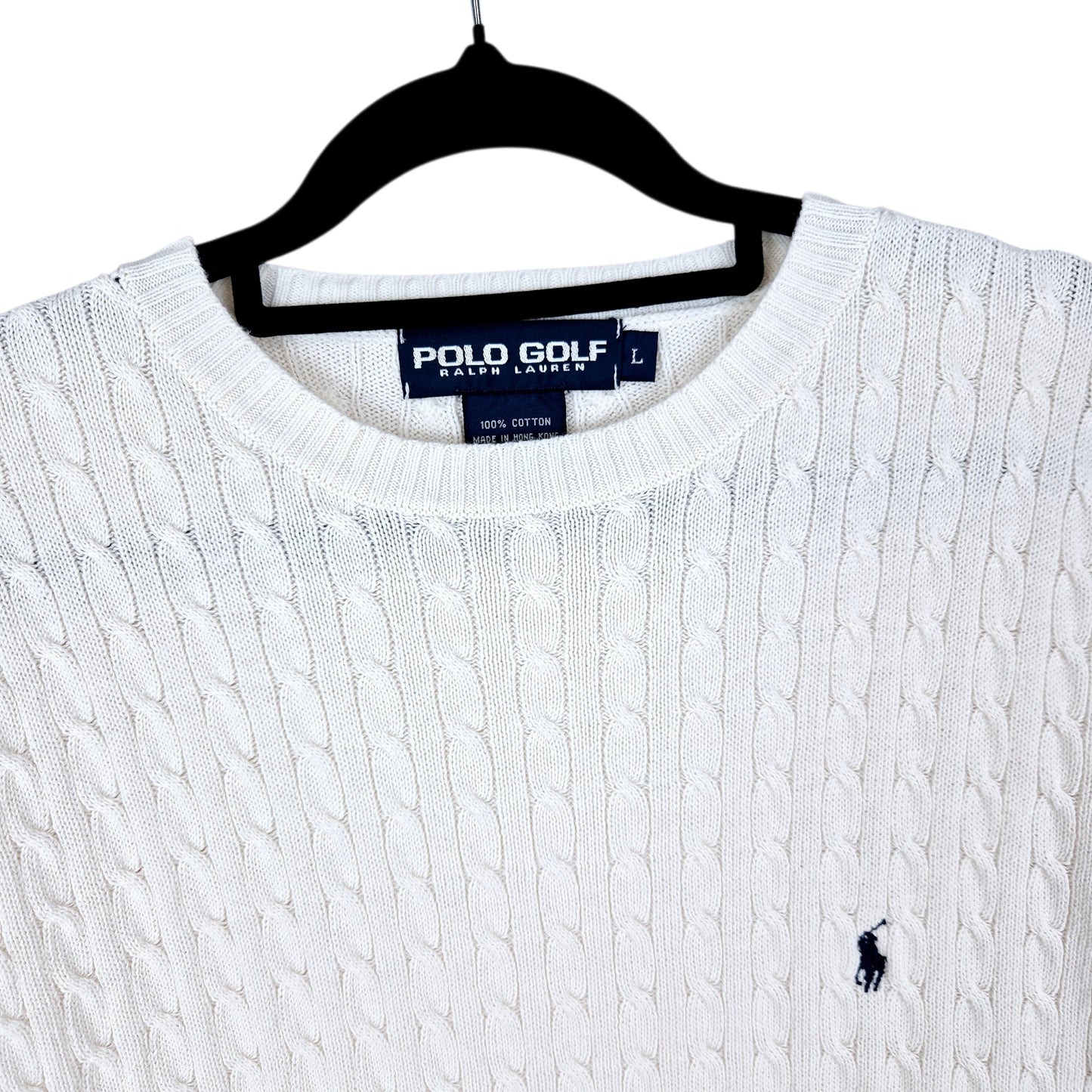 Vintage Polo Ralph Lauren Golf 90's White Crewneck Cable Knit Sweater Size L
