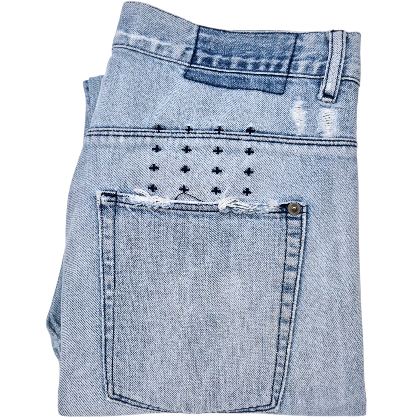 Ksubi Jeans Light Blue Slim Straight Leg Distressed Denim W32