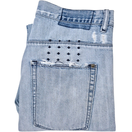 Ksubi Jeans Light Blue Slim Straight Leg Distressed Denim W32