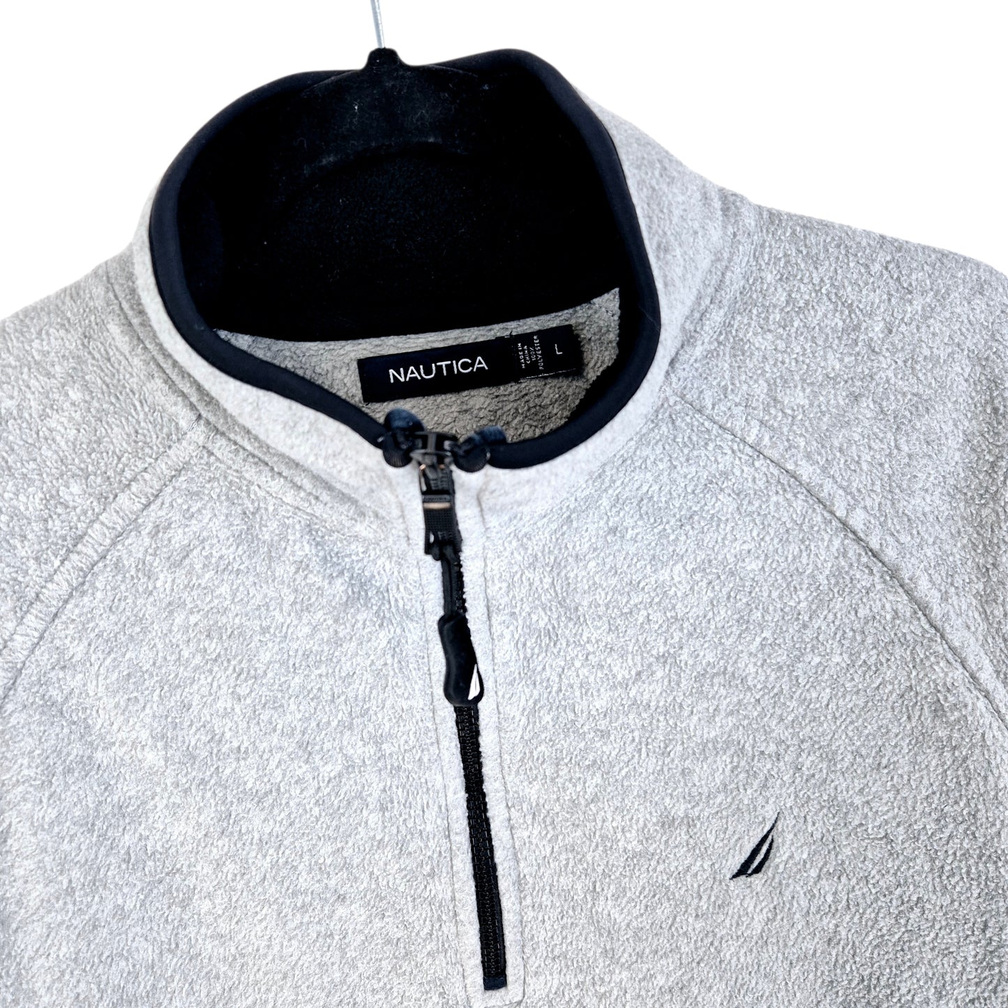 Vintage Nautica 90's Grey Sherpa Quarter Zip Fleece Jumper Size XL