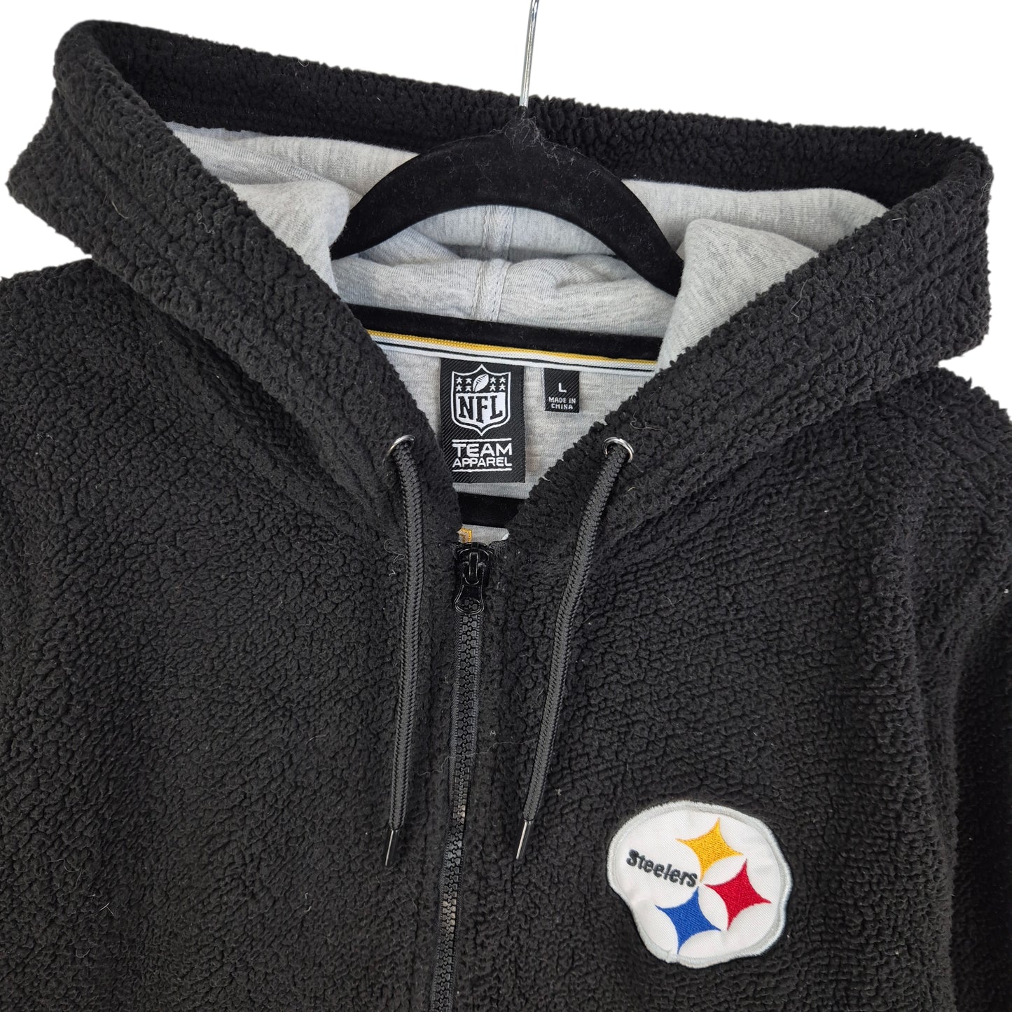 NFL Team Apparel Pittsburgh Steelers Black Full Zip Fleece Hoodie Size L
