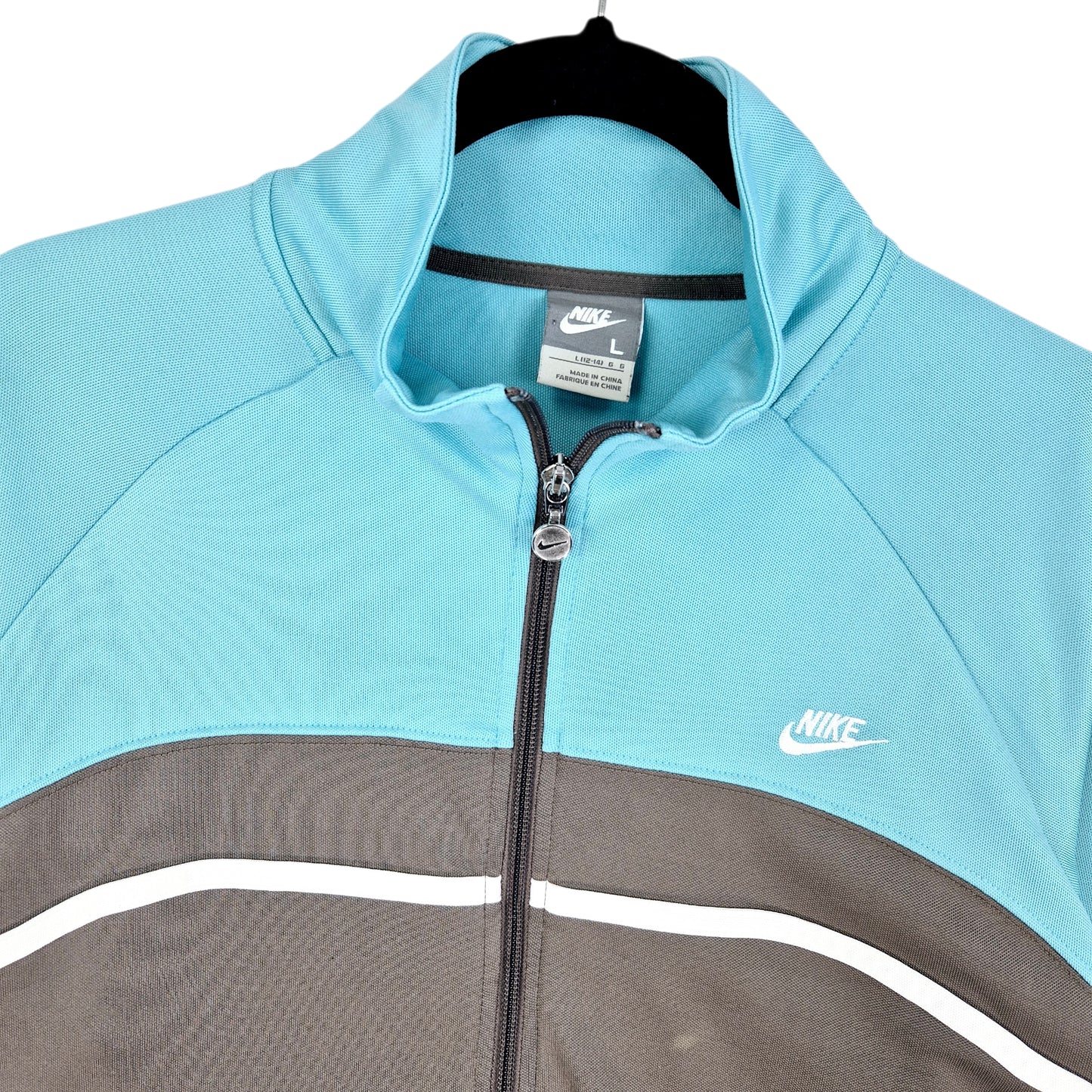 Vintage Nike 2000's Womens Light Blue & Grey Track Jacket Size L