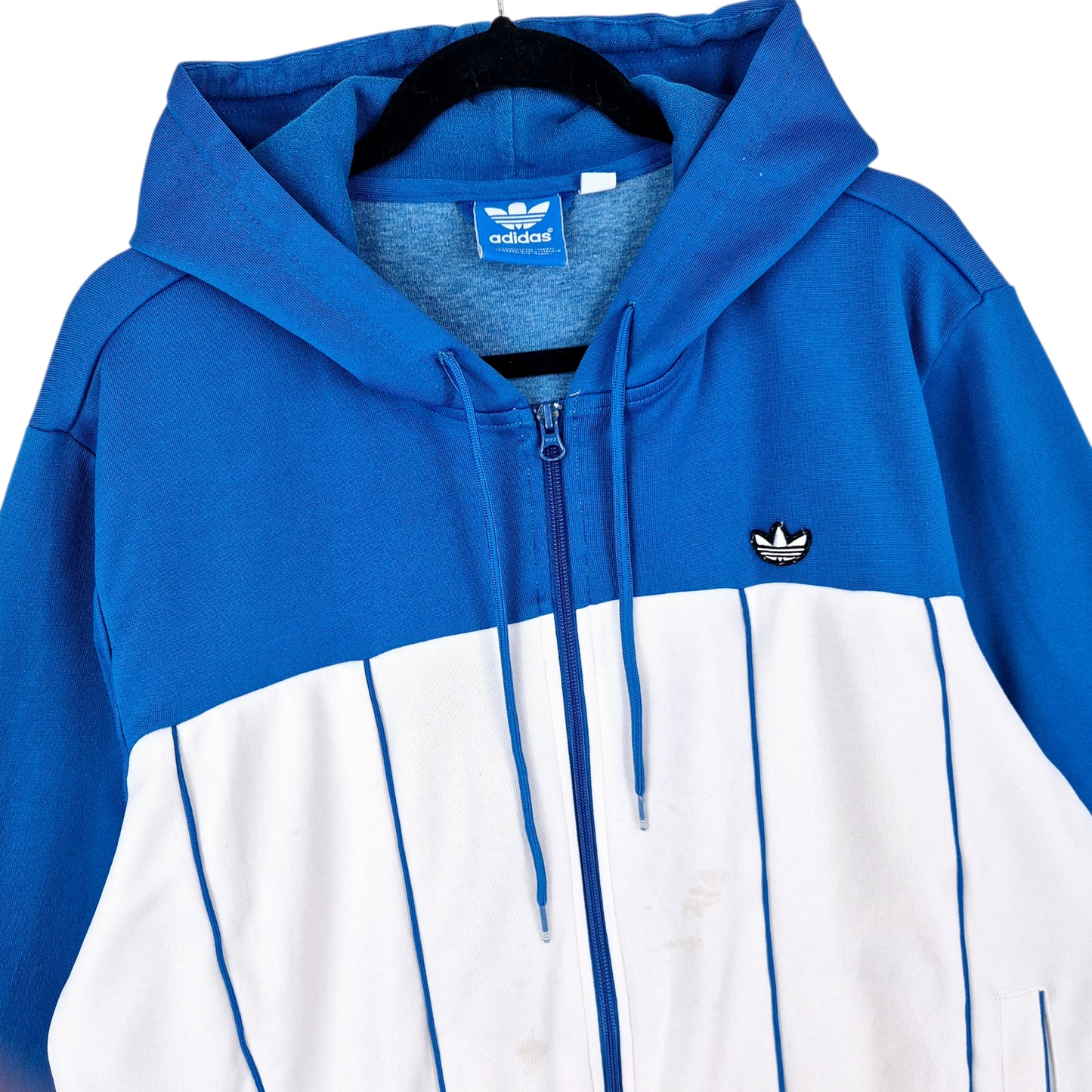 Adidas Blue & White Hooded Track Jacket Size L