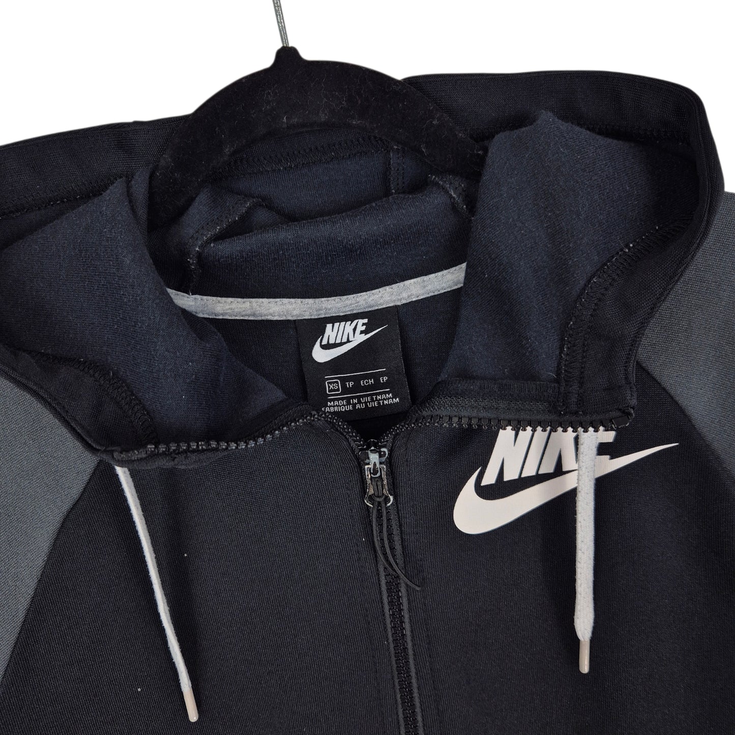 Nike Black White & Grey Hooded Track Jacket Size XS