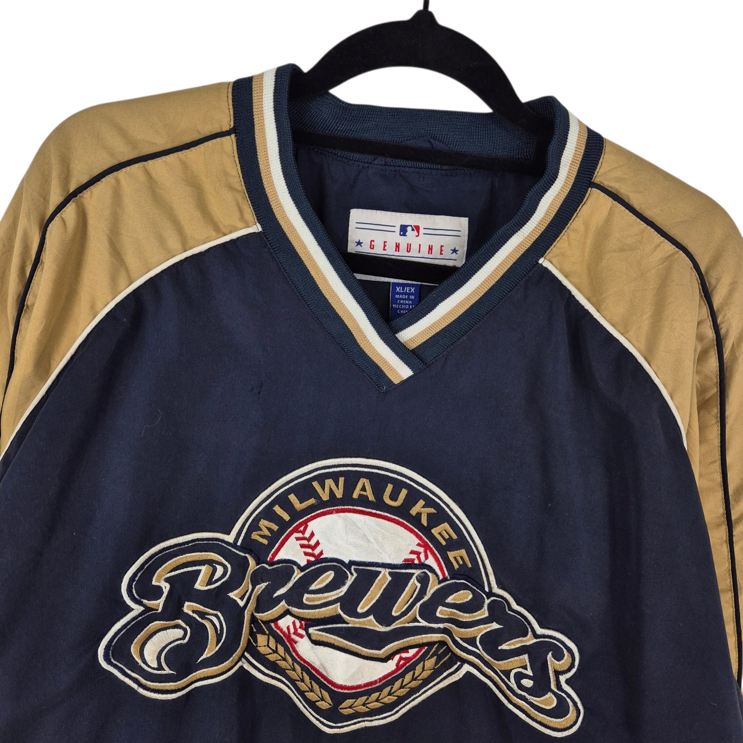 MLB Milwaukee Brewers Dark Blue & Gold Embroidered Light Jacket Size XL