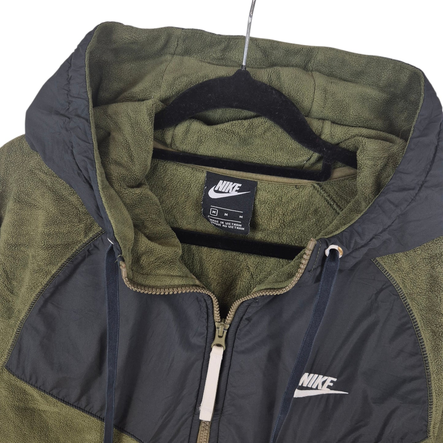 Nike Olive Green Embroidered Hooded Zip Fleece Jumper Size M