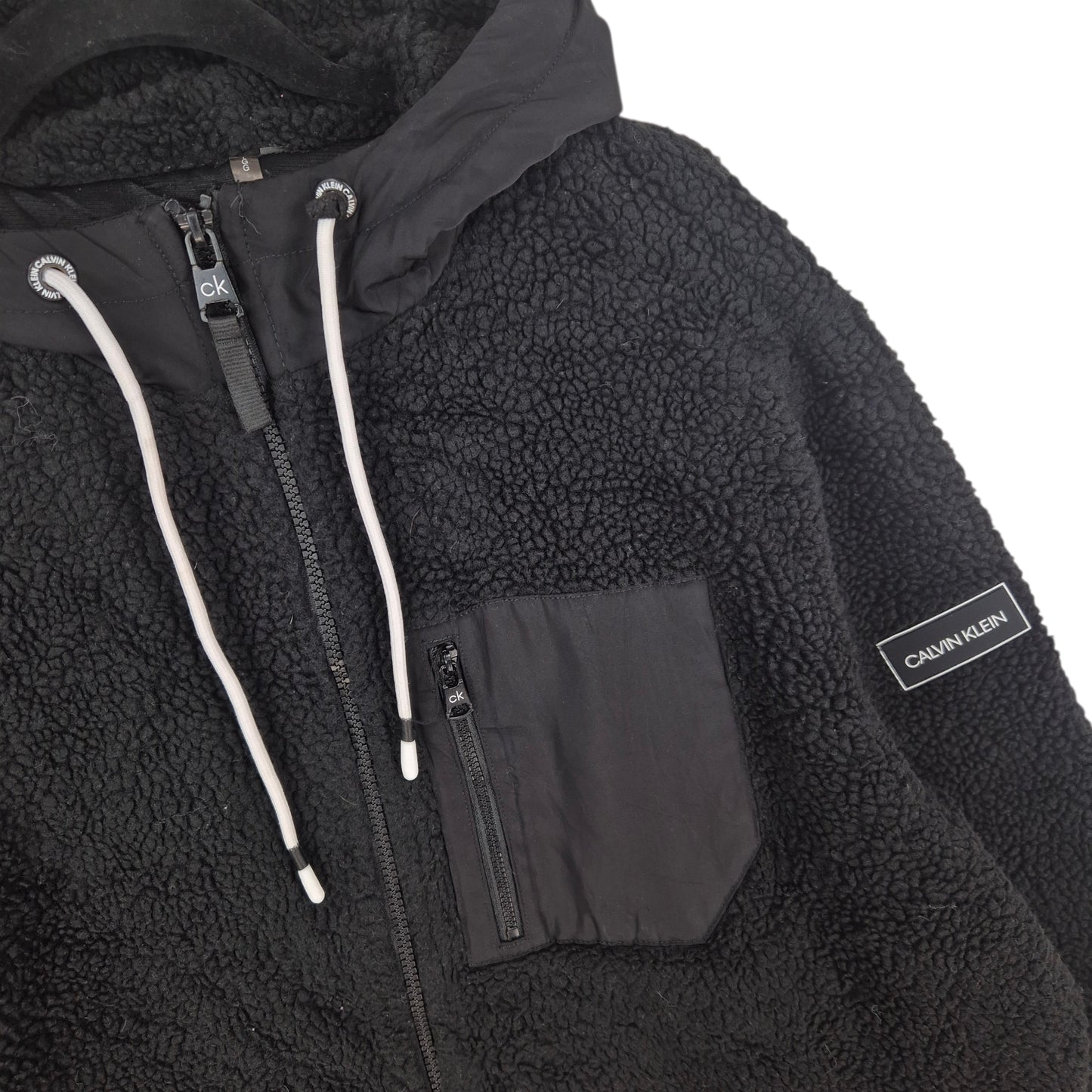 Calvin Klein Black Heavy Fleece Hooded Zip Jumper Size L