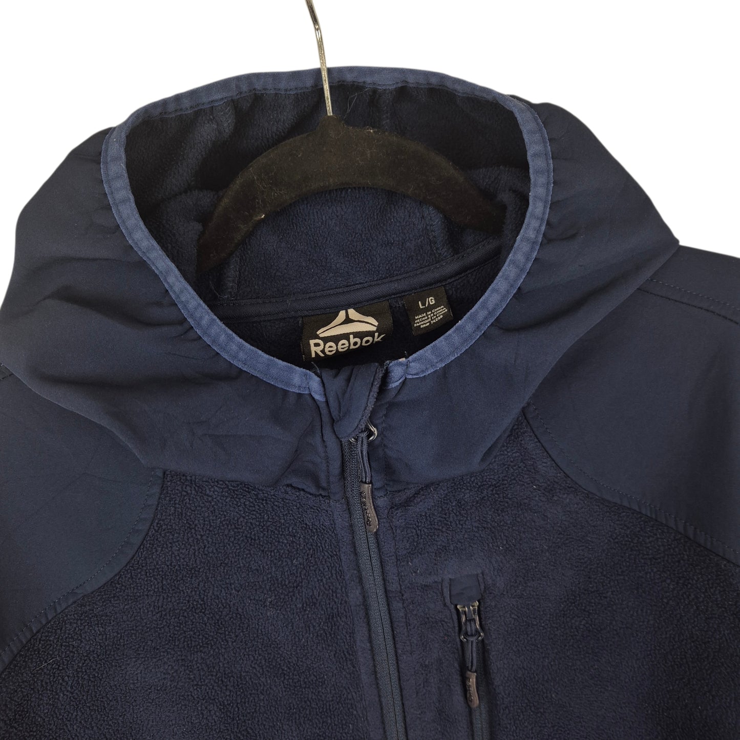 Reebok Dark Blue Hooded Hybrid Fleece Zip Jumper Size L