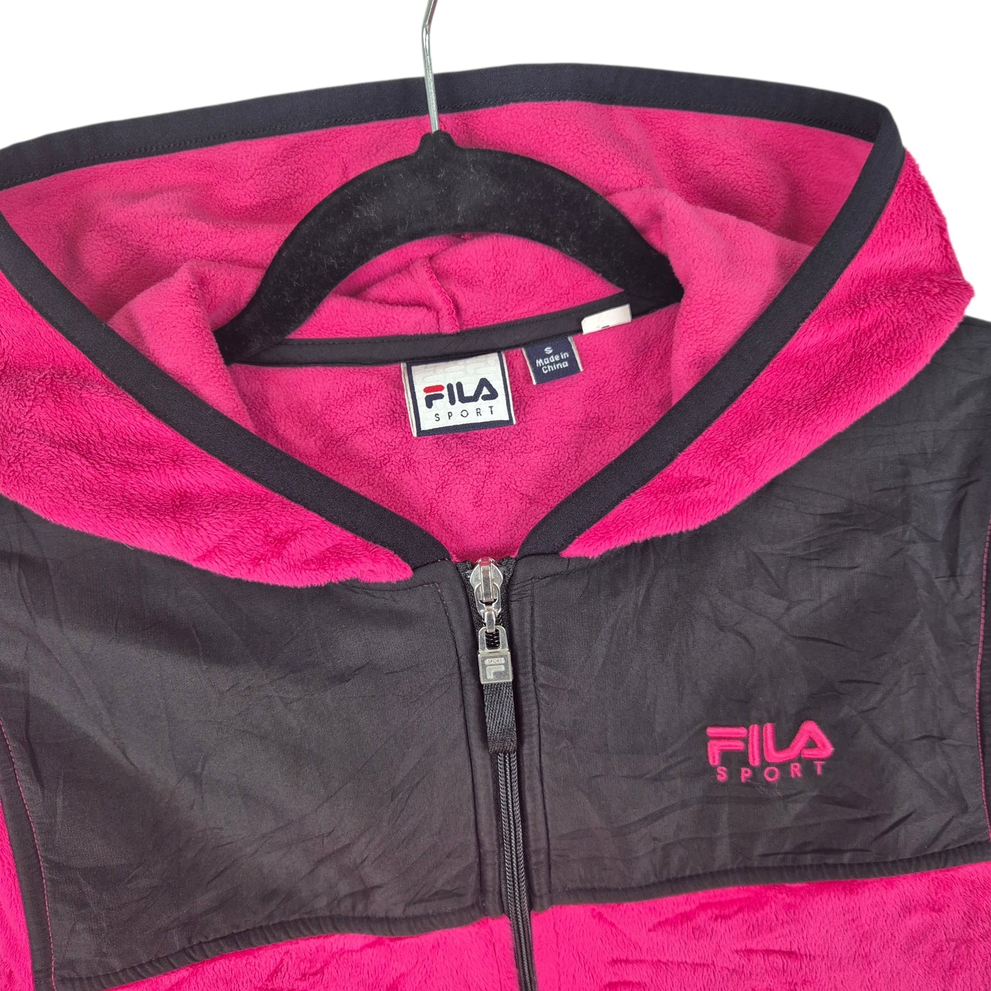 FILA Sport Womens Hot Pink Hooded Mink Fleece Zip Jumper Size S