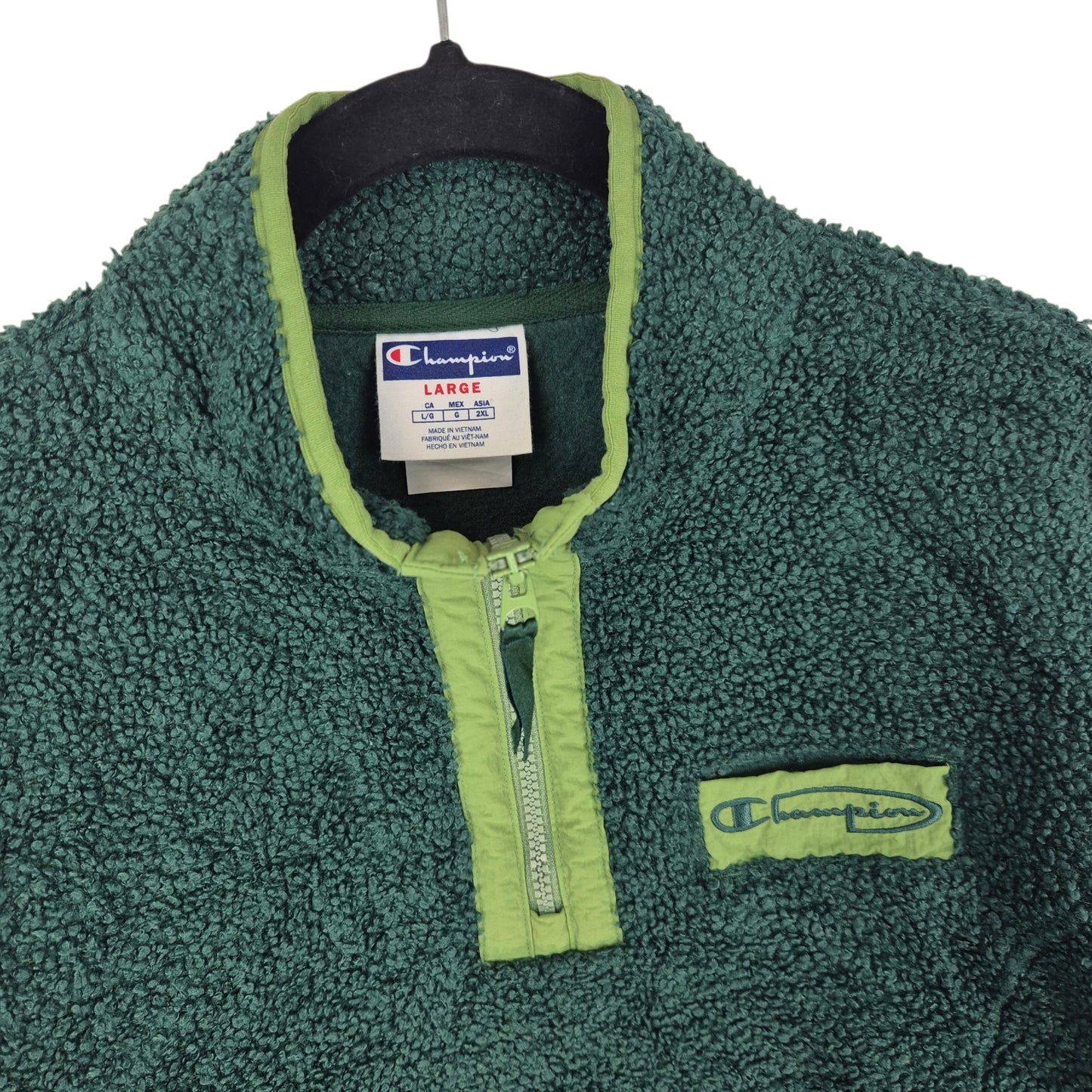 Vintage Champion Womens Green Cropped Quarter Zip Fleece Jumper Size L