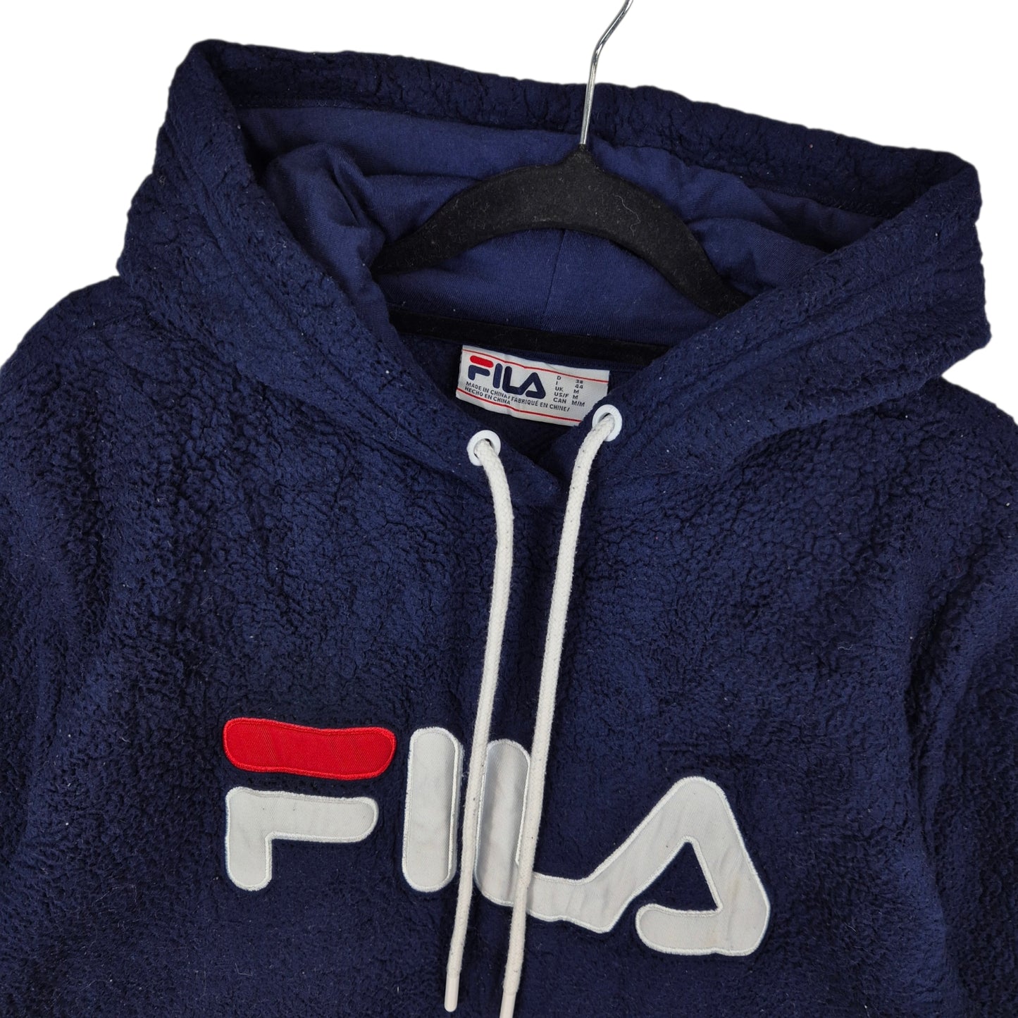 FILA Dark Blue Embroidered Fleece Hoodie Size M