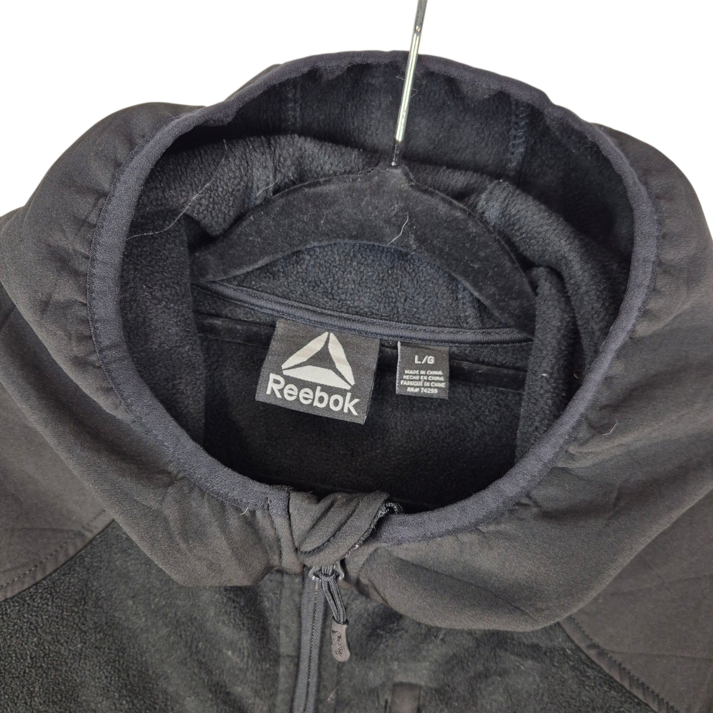 Reebok Black Hybrid Hooded Fleece Zip Jumper Size L