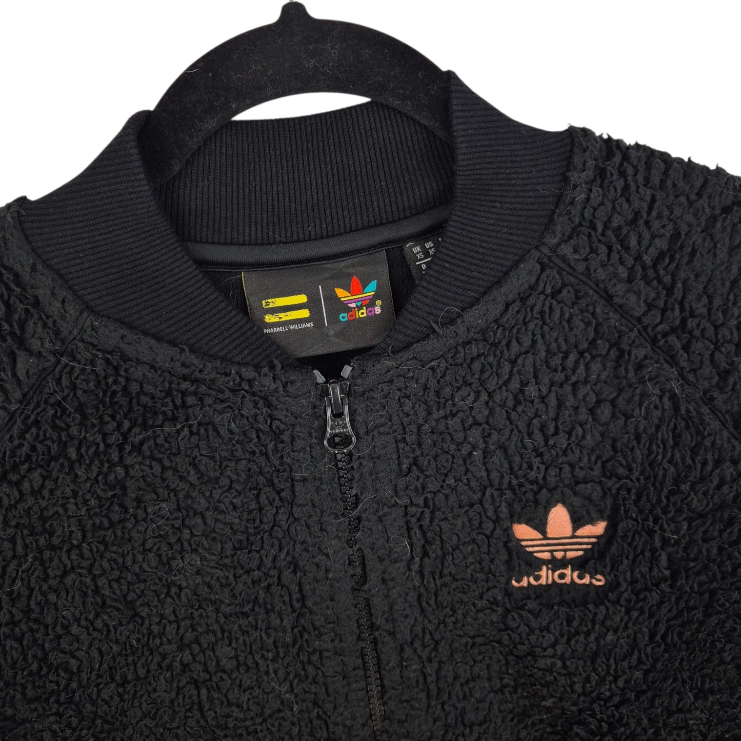 Adidas Pharrell Williams Black Embroidered Fleece Bomber Jacket Size XS