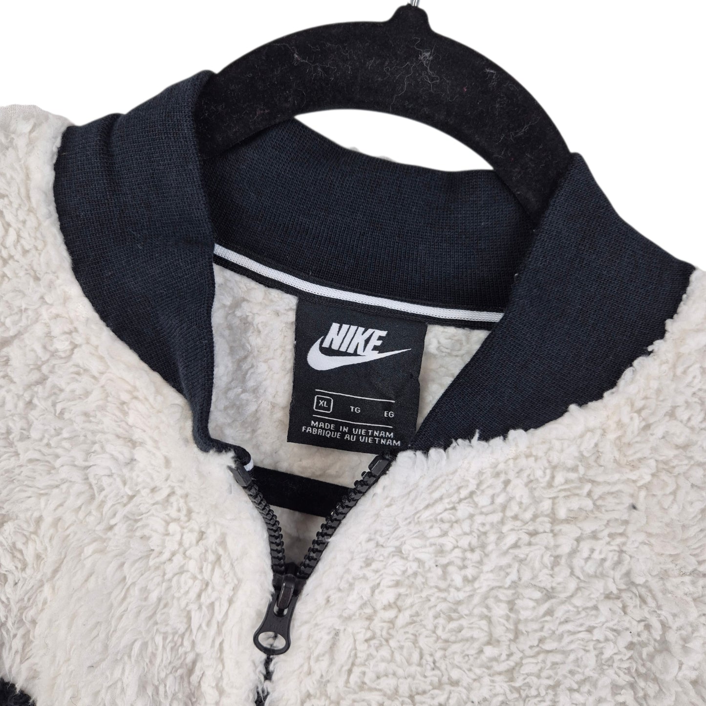 Nike Womens Black & White Fleece Bomber Jacket Size XL