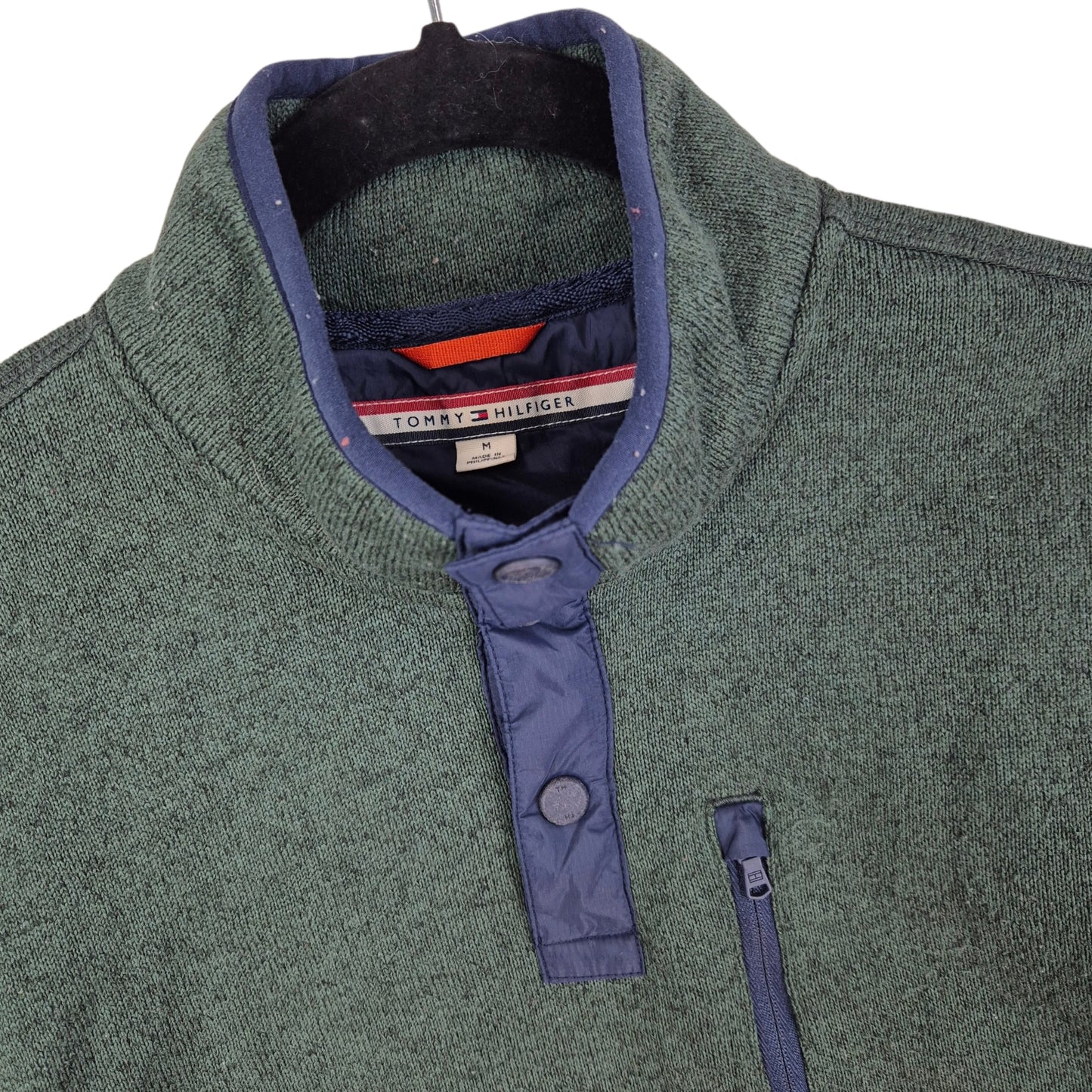 Tommy Hilfiger Green Quarter Button Fleece Jumper Size M