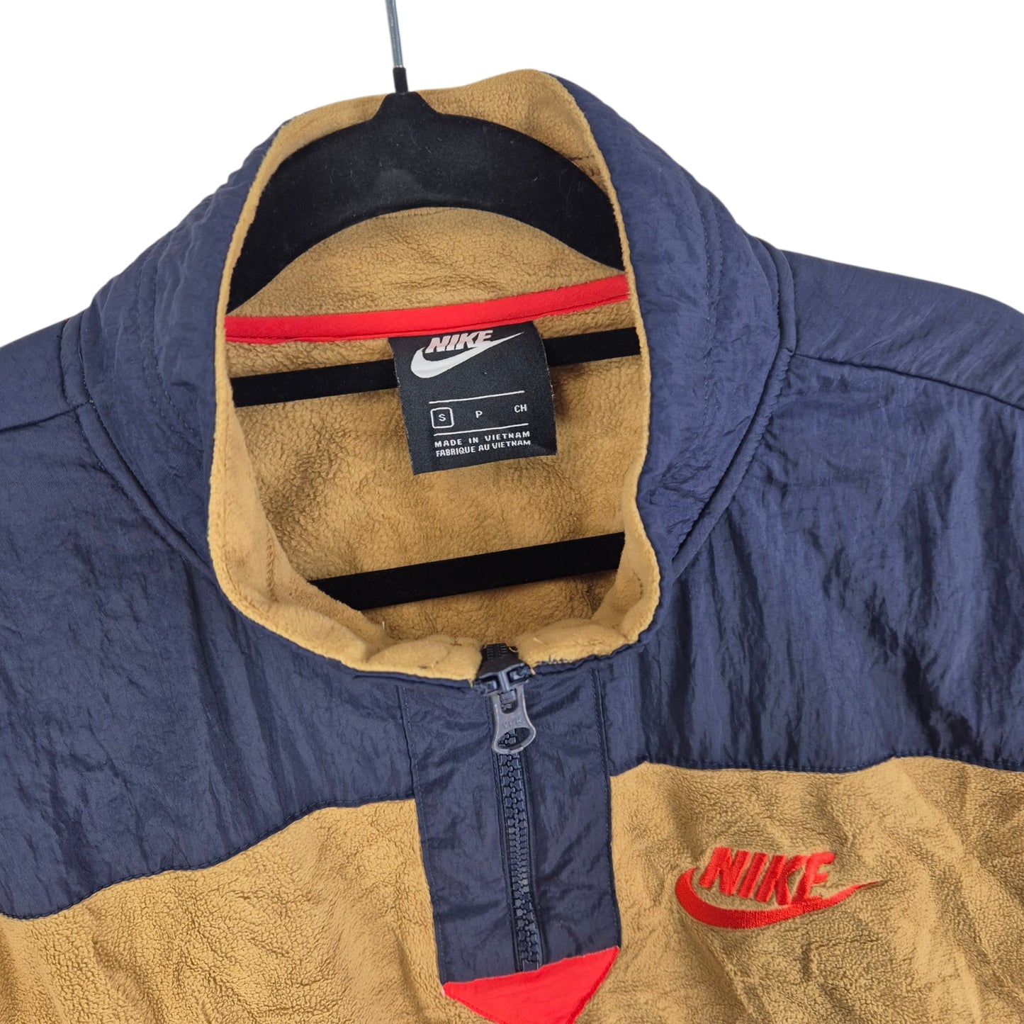 Nike Womens Gold & Dark Blue Cropped Quarter Zip Fleece Jumper Size S