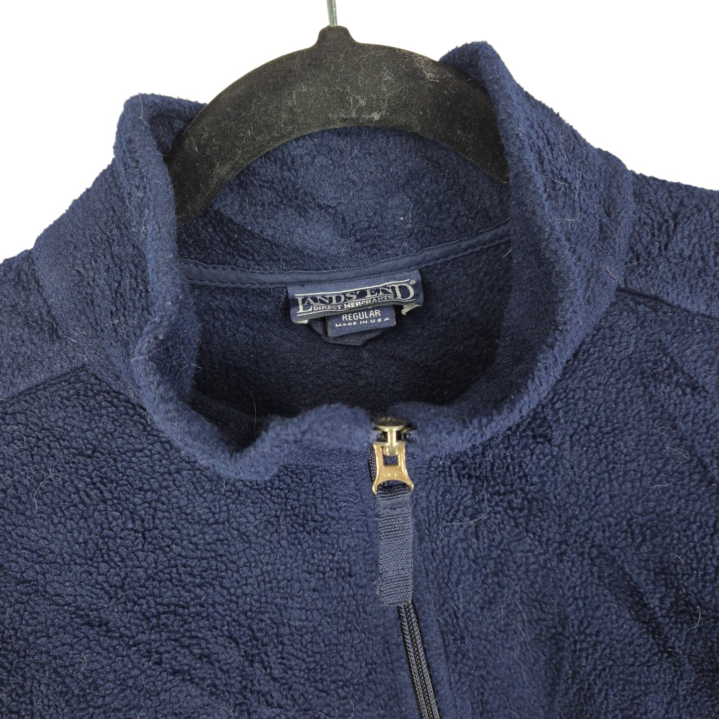 Vintage Lands End 90's Dark Blue Quarter Zip USA Made Fleece Jumper Size L