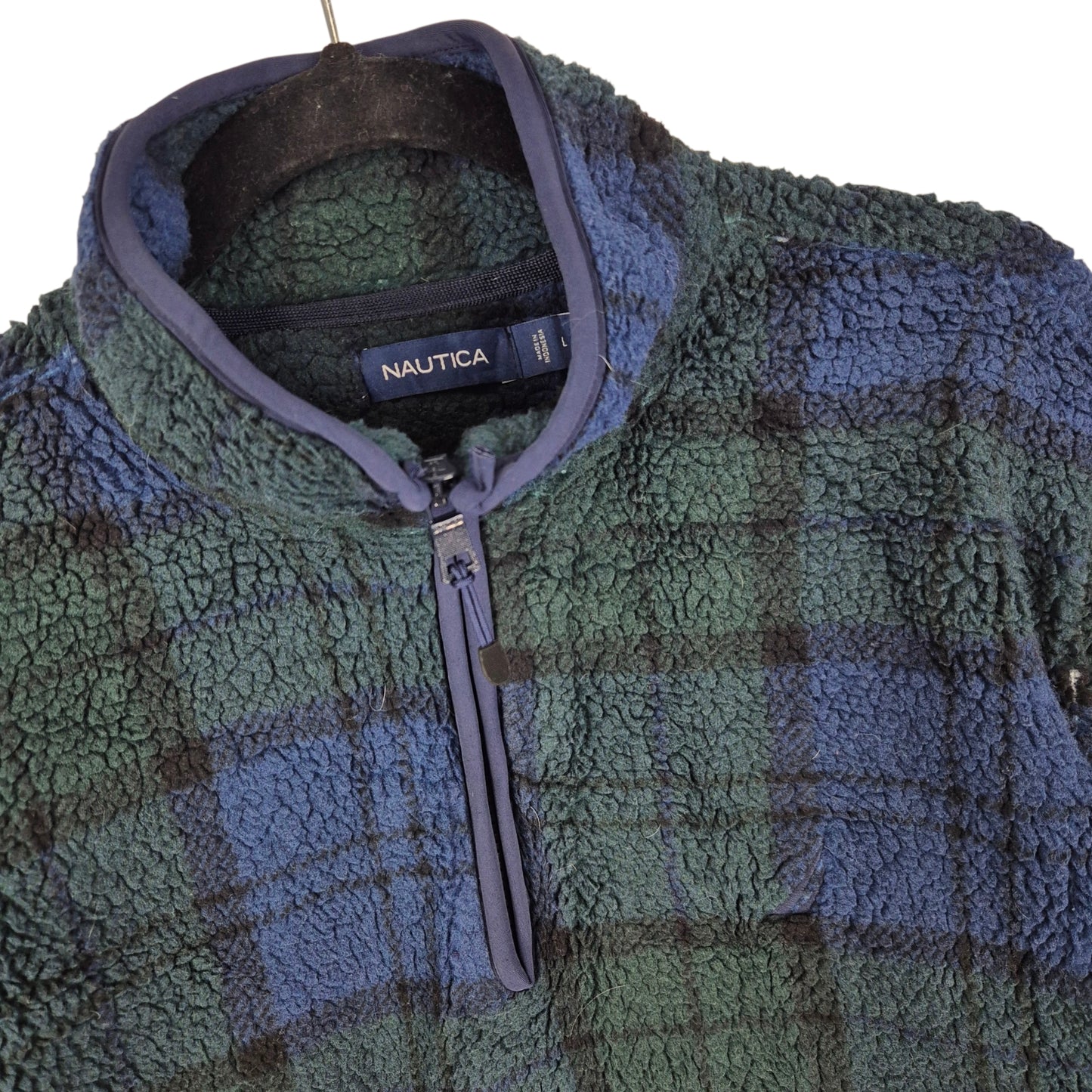 Nautica Dark Green & Blue Quarter Zip Fleece Jumper Size L