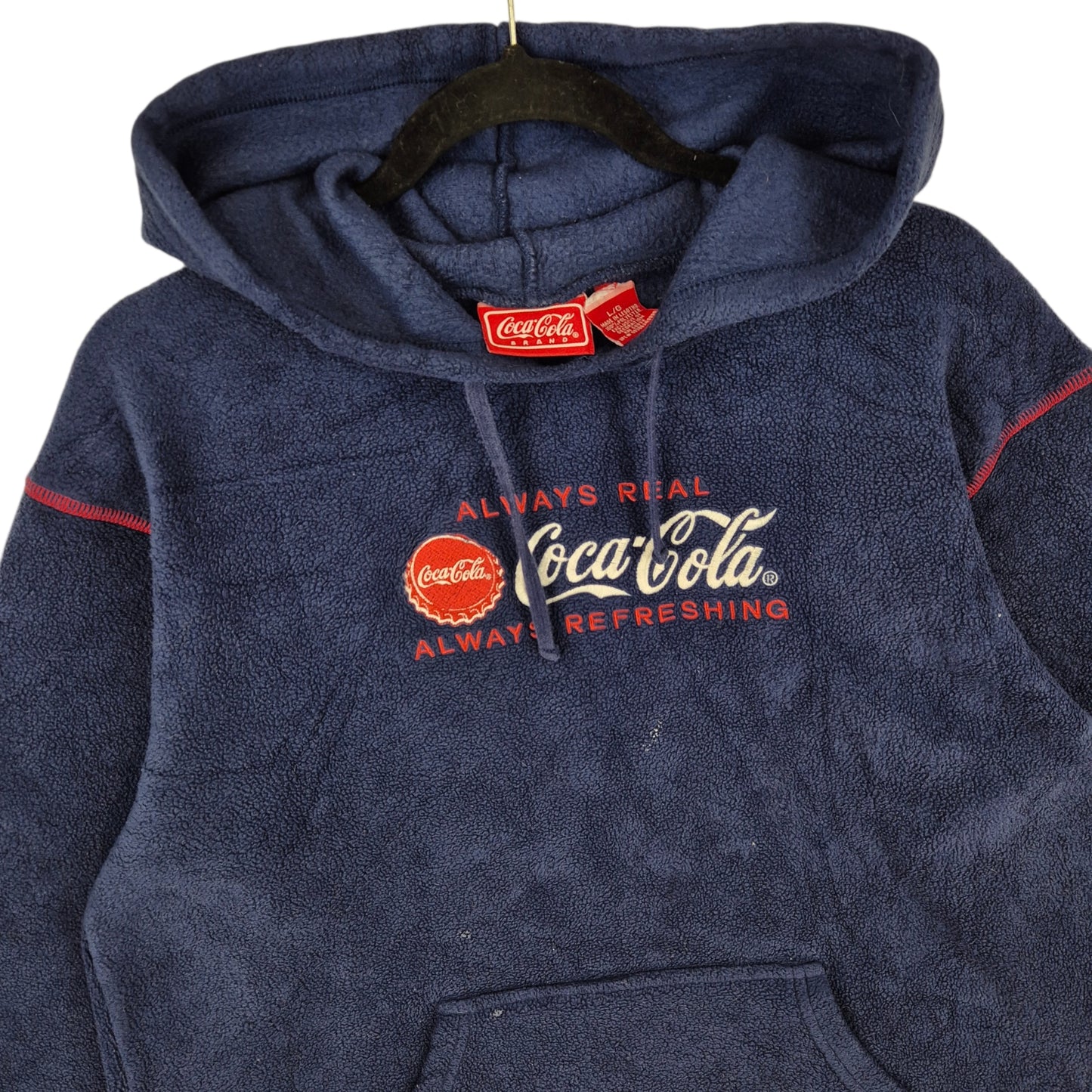 Vintage Coca Cola 90's Dark Blue Fleece Hoodie Size L