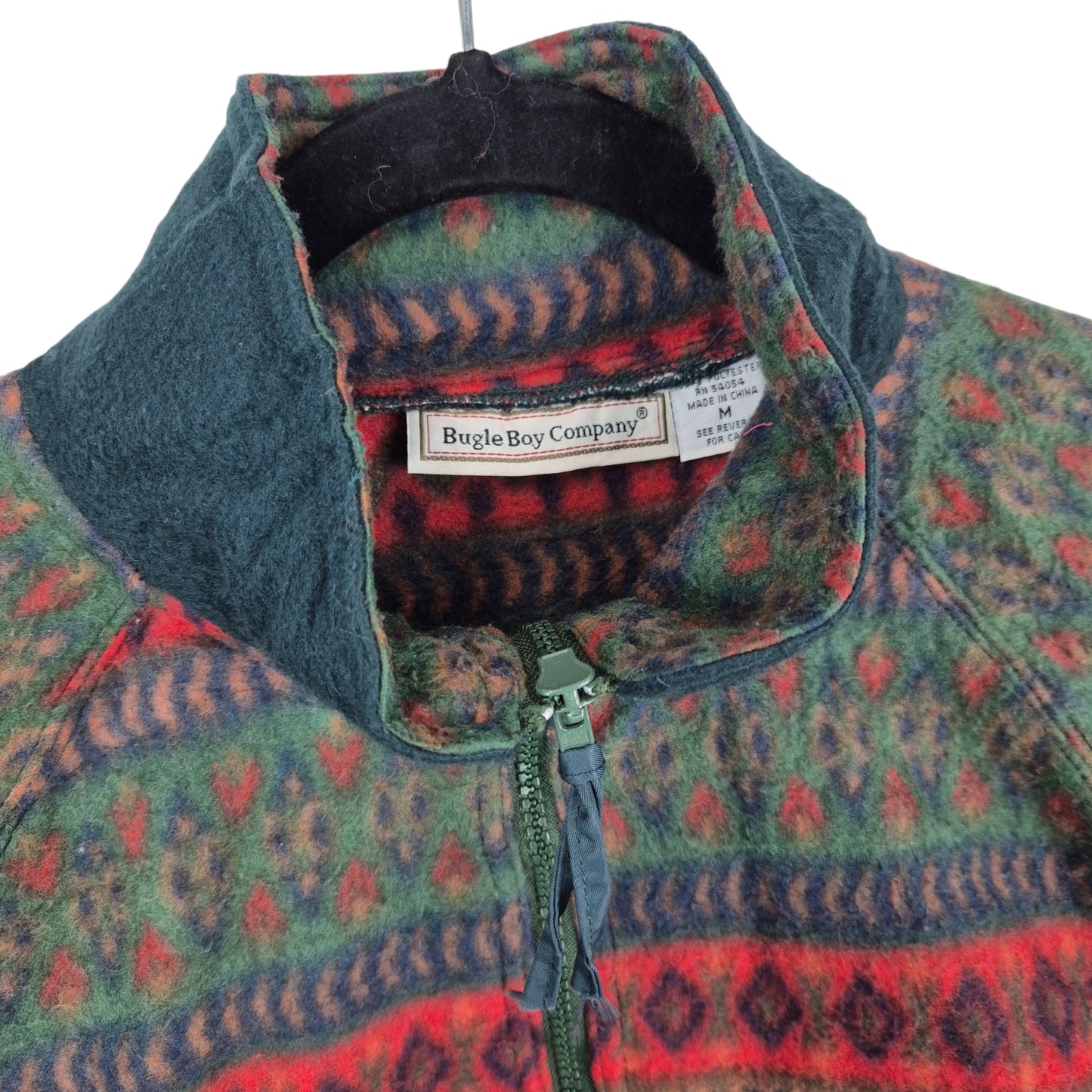 Vintage Bugle Boy 90's Green & Red Quarter Zip Fleece Jumper Size M