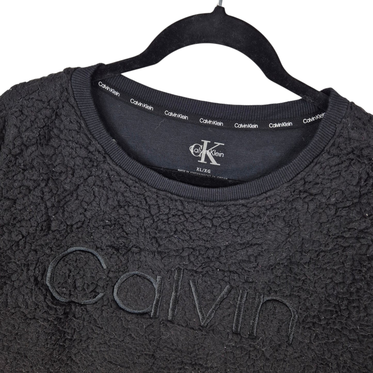 Calvin Klein Black Embroidered Crewneck Fleece Jumper Size XL