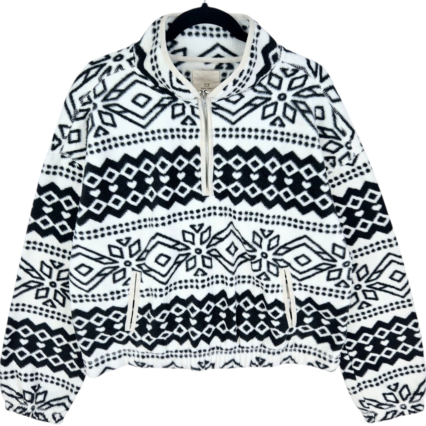 Thread & Supply White & Black Quarter Zip Fleece Jumper Size L