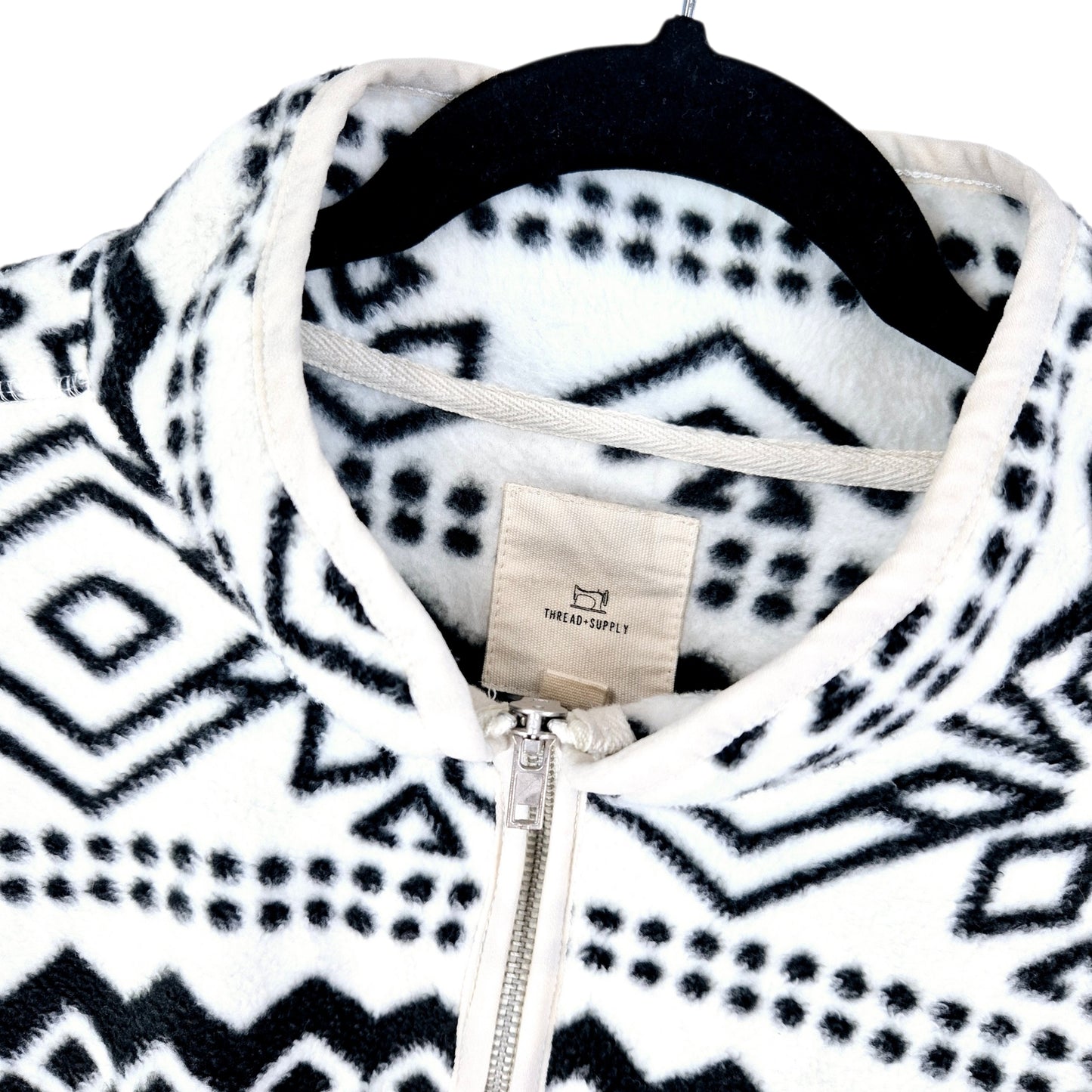 Thread & Supply White & Black Quarter Zip Fleece Jumper Size L