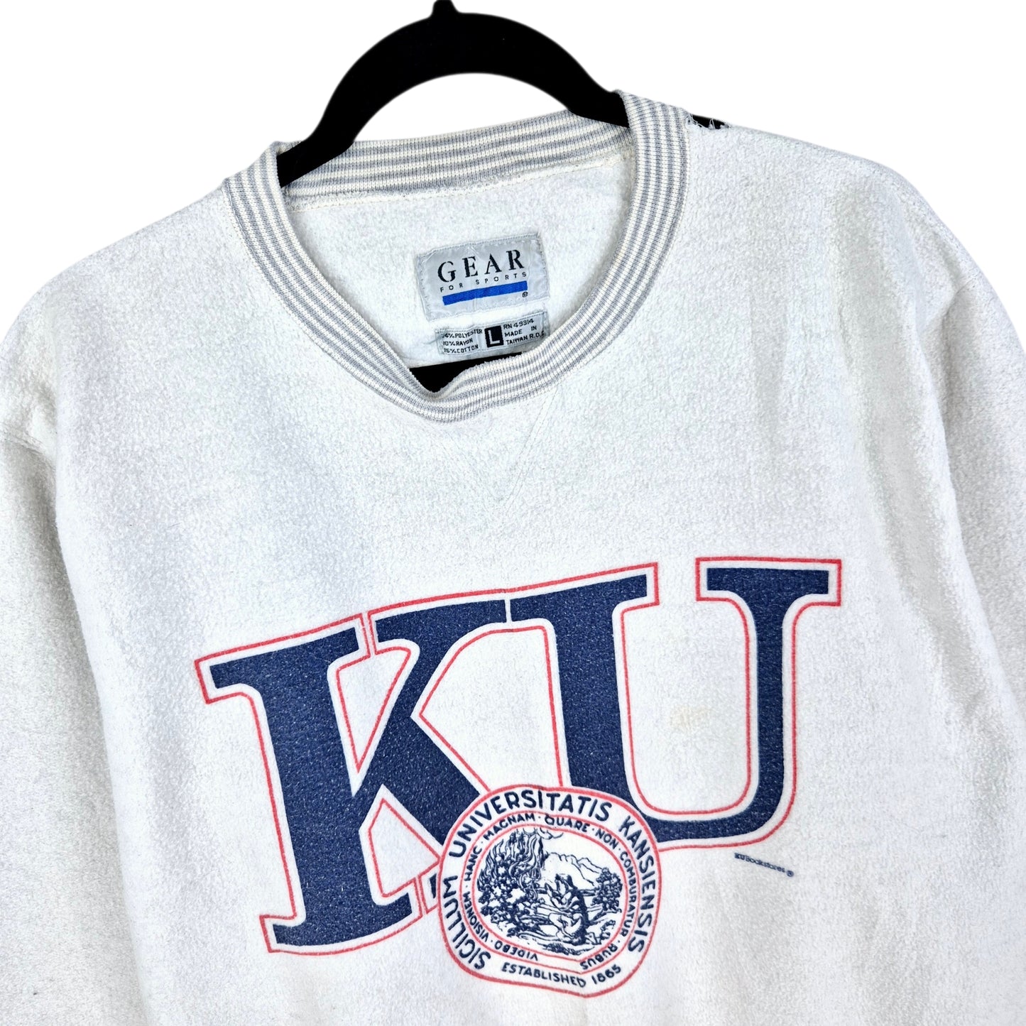 Vintage Kansas University 80's Light Grey Fleece Sweater Size L