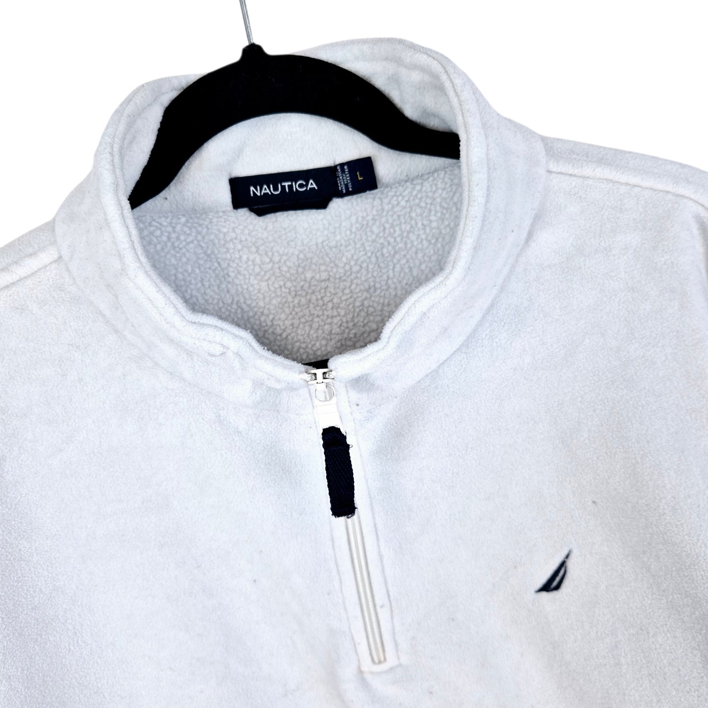 Nautica White Embroidered Quarter Zip Fleece Jumper Size L