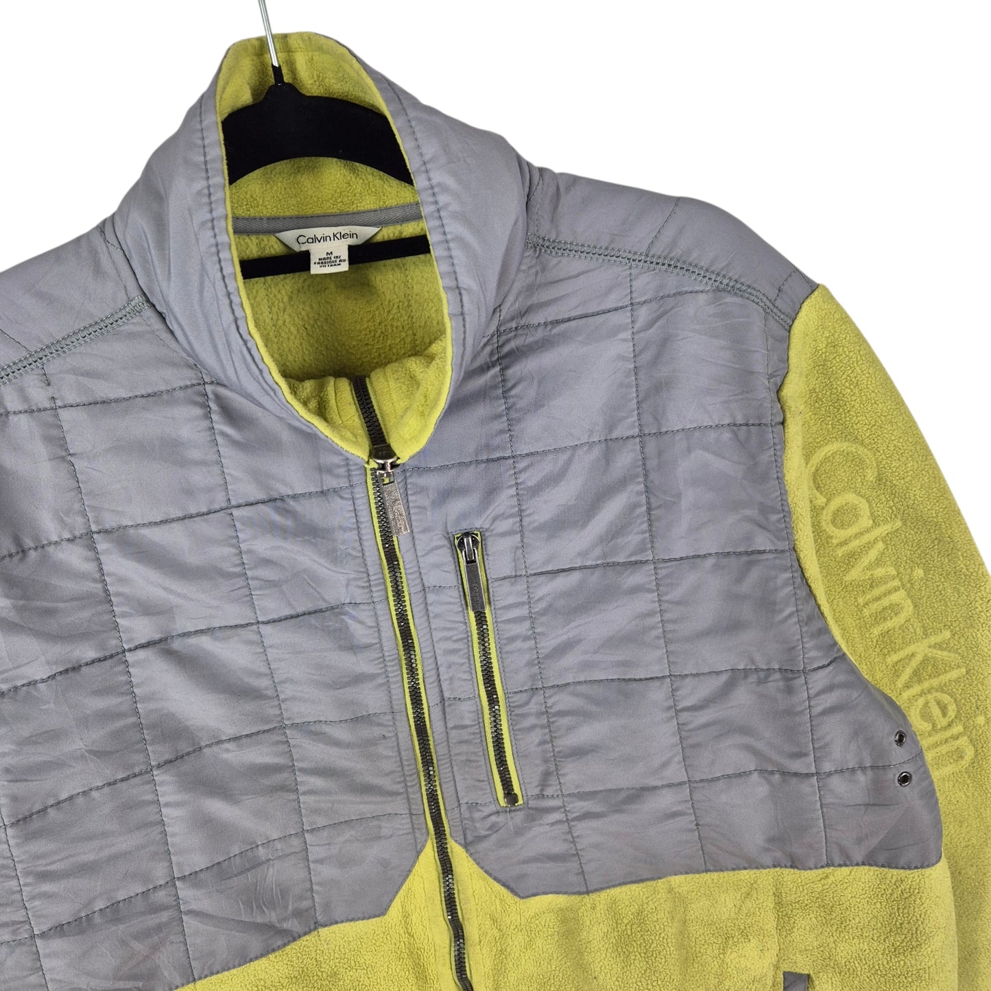 Calvin Klein Lime Green & Grey Fleece Zip Jumper Size M