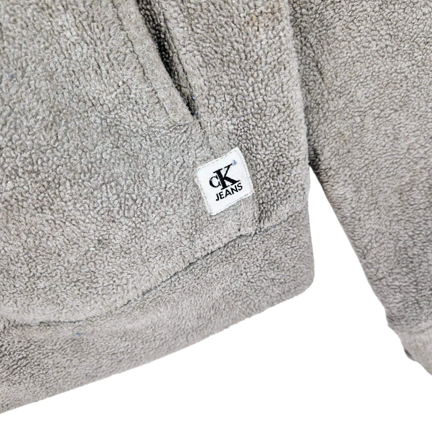 Vintage Calvin Klein 90's Oat Grey Hooded Fleece Zip Jumper Size L