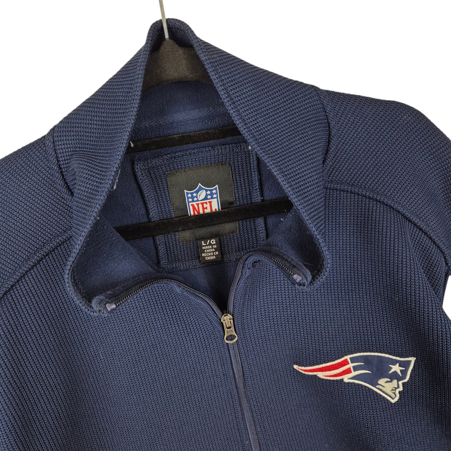 NFL New England Patriots Dark Blue Fleece Lined Knit Jacket SizeL