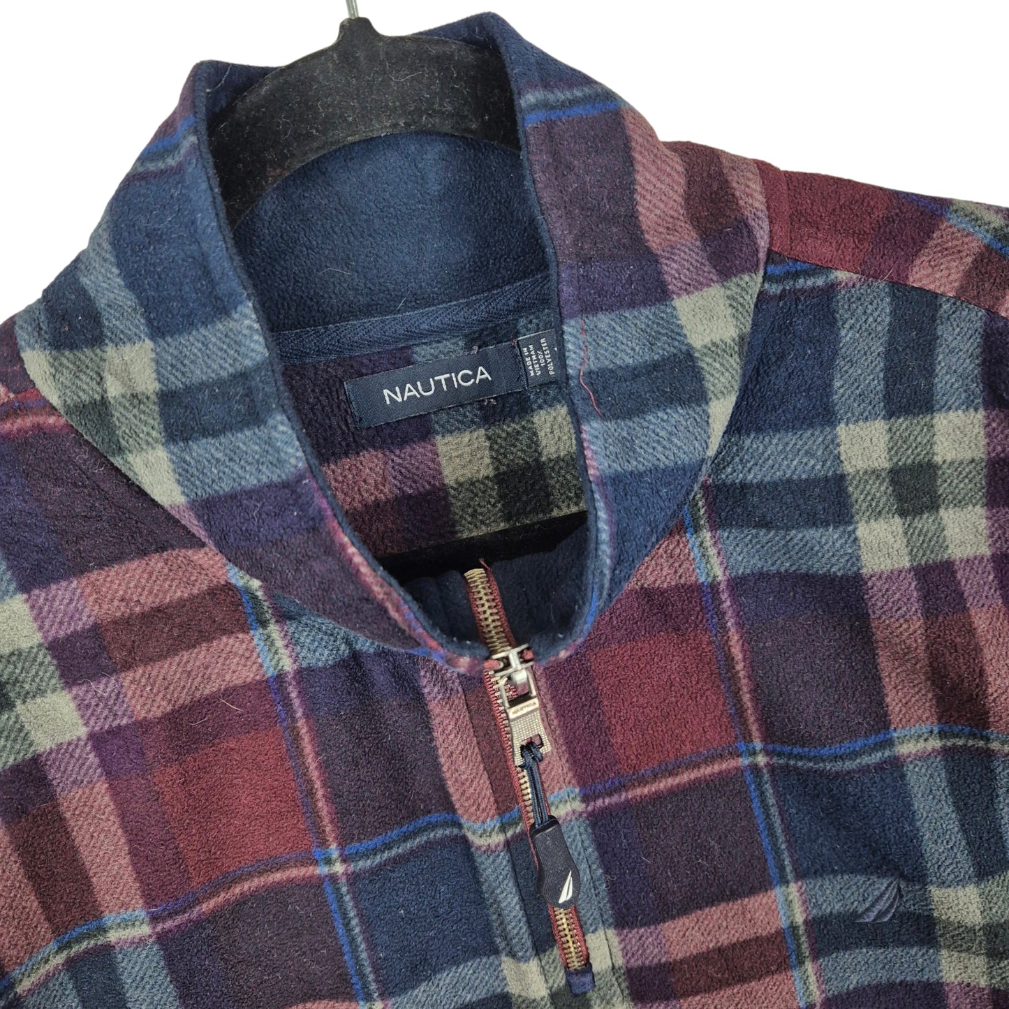 Nautica Burgundy & Dark Blue Quarter Zip Fleece Jumper Size 2XL