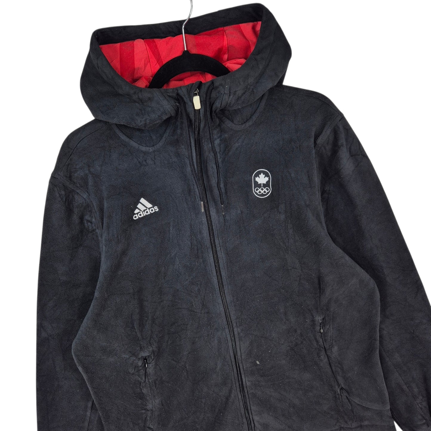 Adidas Canada Olympics Womens Black Hooded Fleece Zip Jumper Size XL