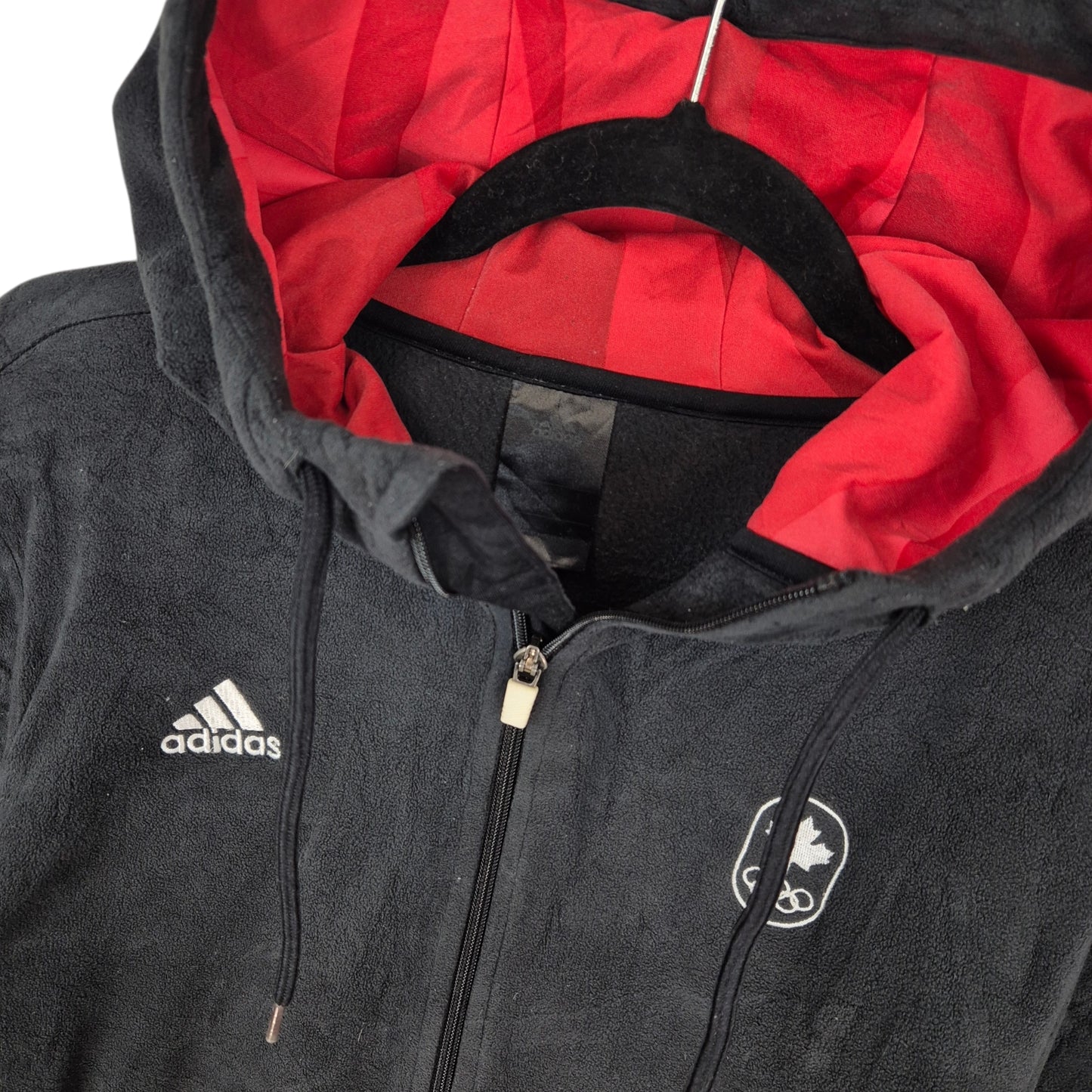 Adidas Canada Olympics Womens Black Hooded Fleece Zip Jumper Size XL