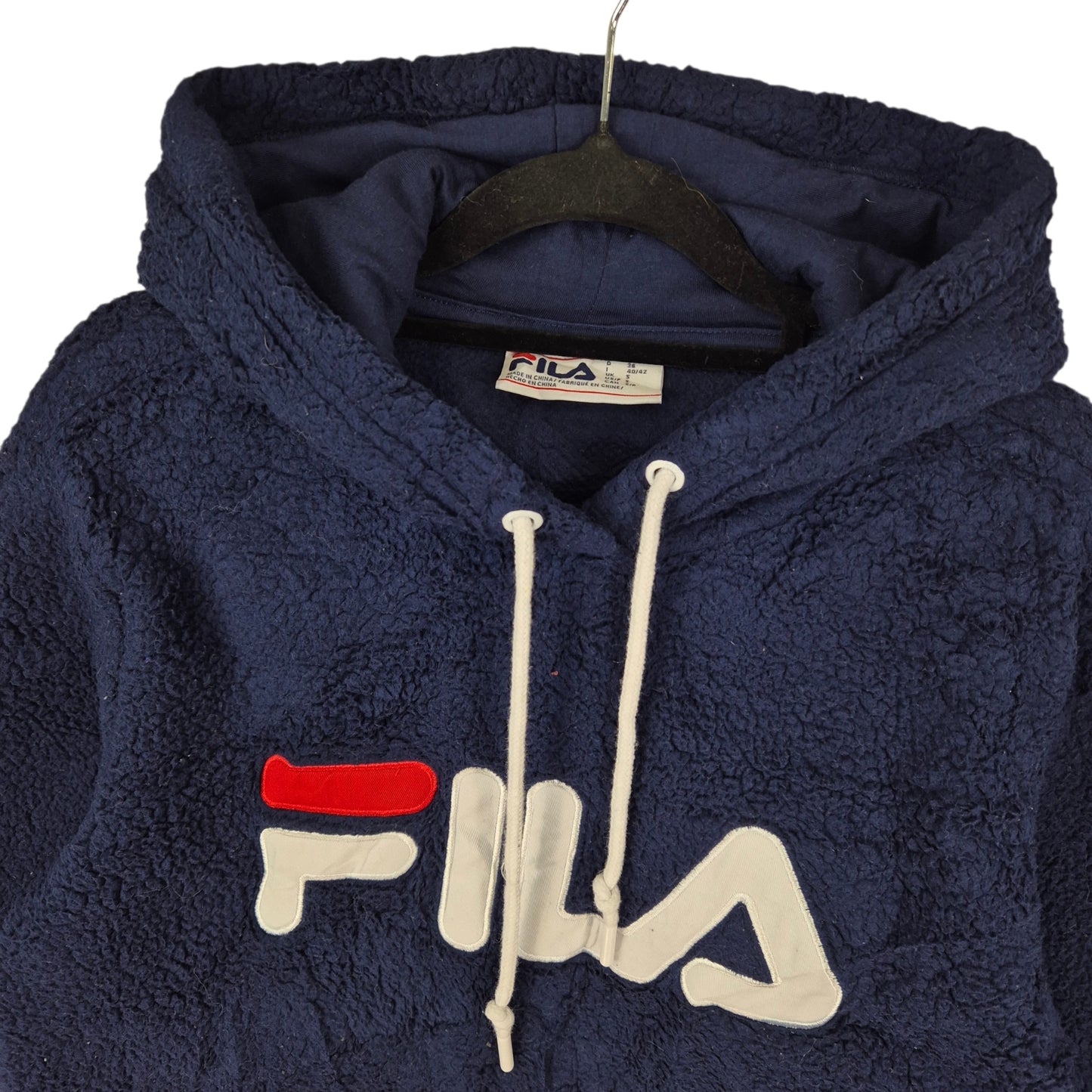 FILA Dark Blue Embroidered Fleece Hoodie Size S