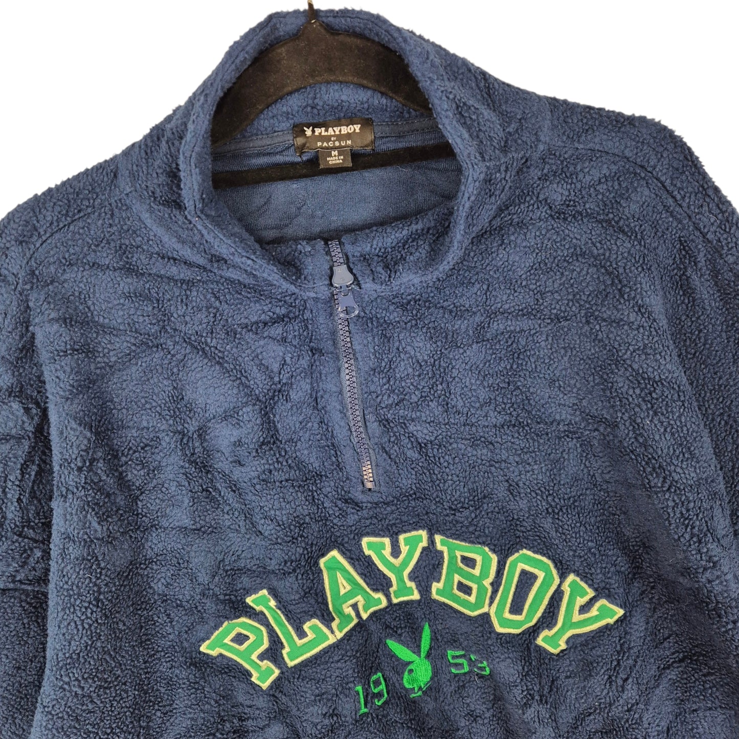 Playboy Womens Dark Blue Embroidered Quarter Zip Crop Fleece Jumper Size M